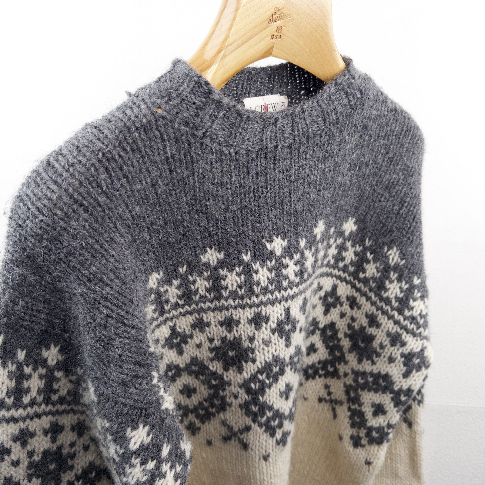 90’s Vintage J Crew Oarsman Wool Sweater Men’s M Fair Isle Chunky Gray Cream