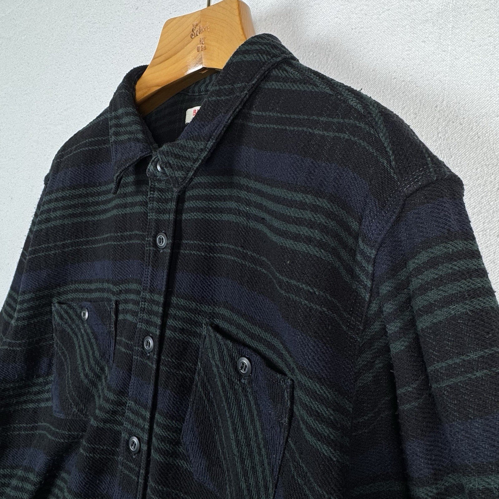 Birdwell Beach Britches Men's 2XL Flannel Cotton L/S Shirt Navy Green Plaid