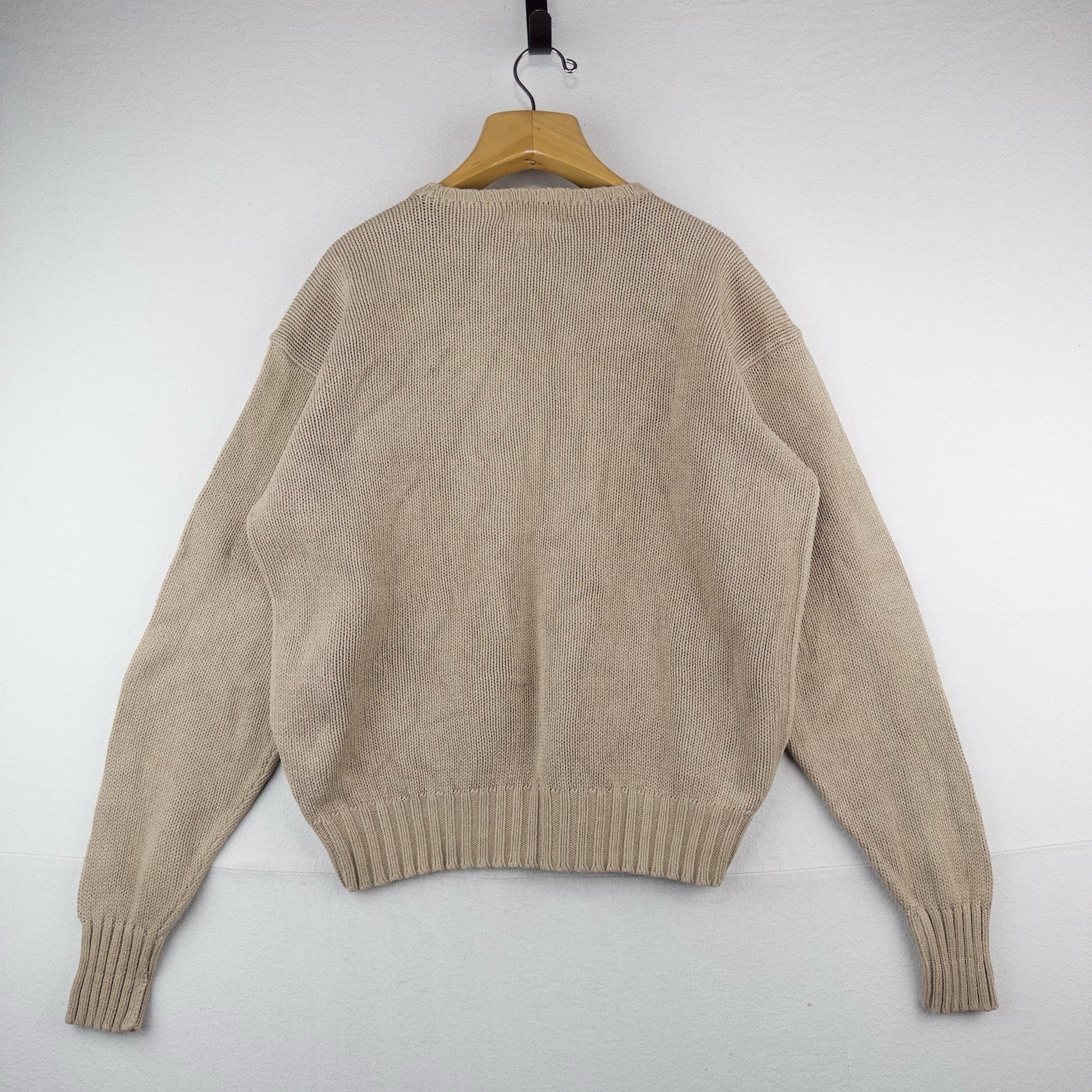 90’s Vintage Polo Ralph Lauren Knit Sweater Men’s L Tan Brown Cotton Crewneck
