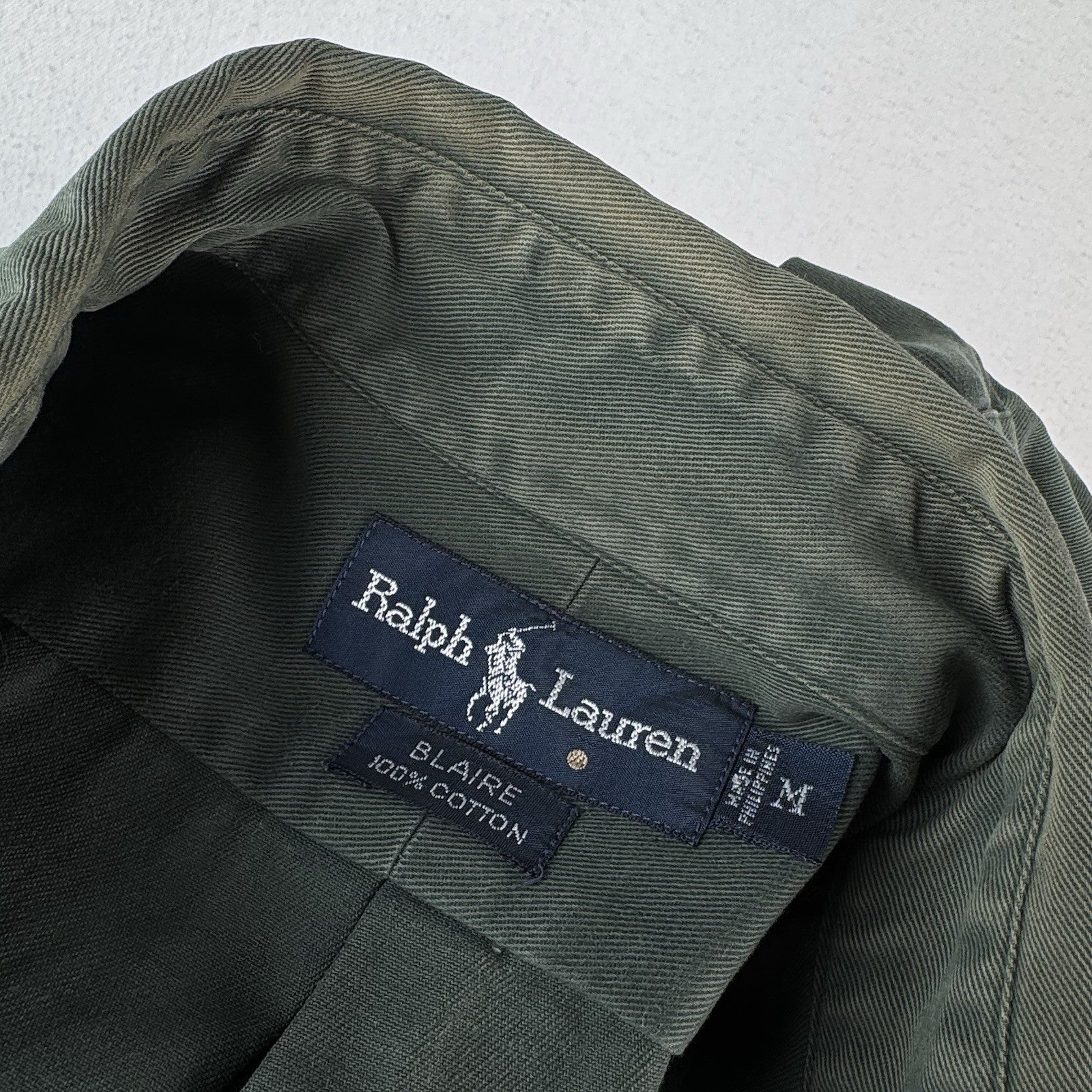 Vintage Ralph Lauren Mens M Green Blake Long Sleeve Shirt *Distressed Sun Faded