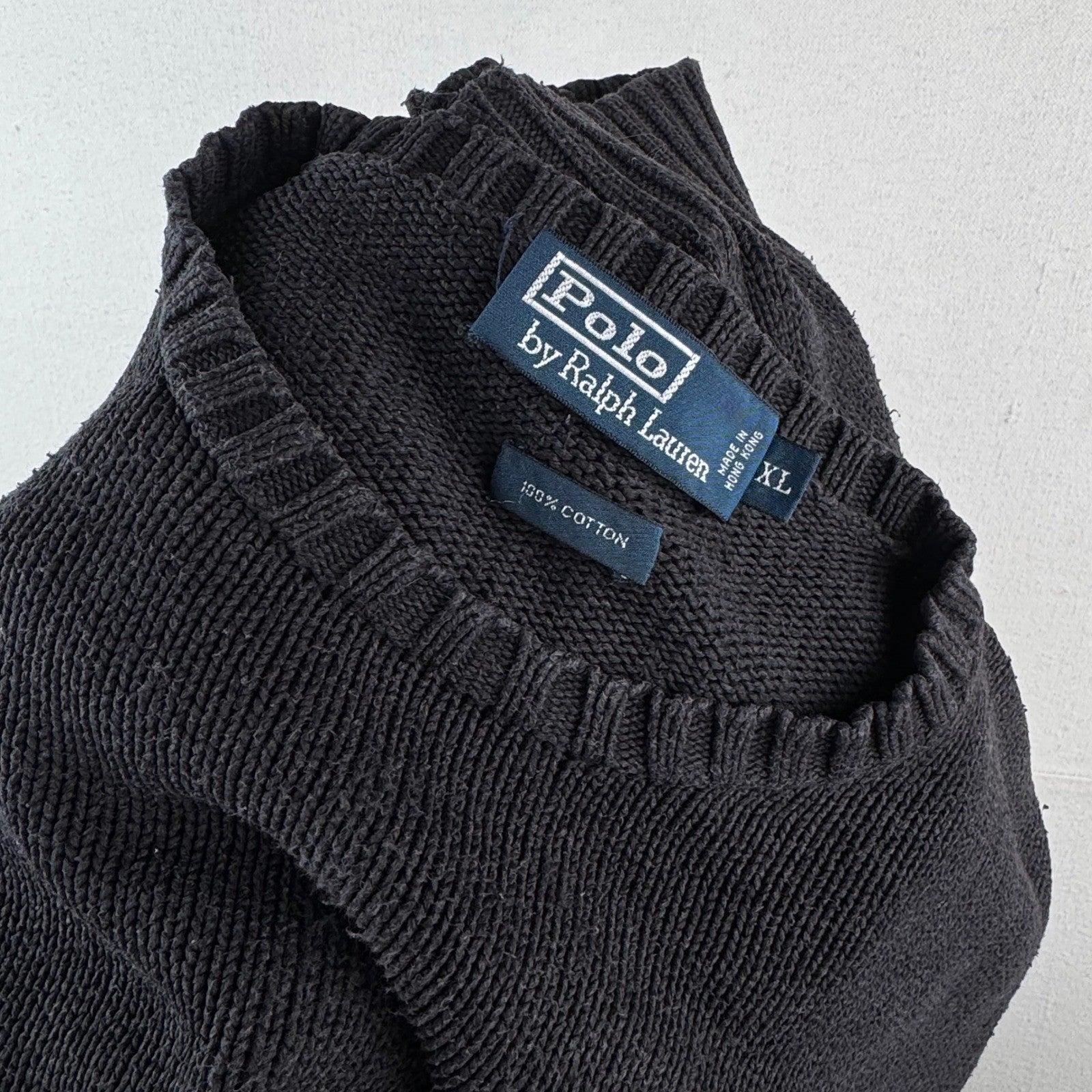 90's Vintage Polo Ralph Lauren Men's XL 100% Cotton Sweater Charcoal Black