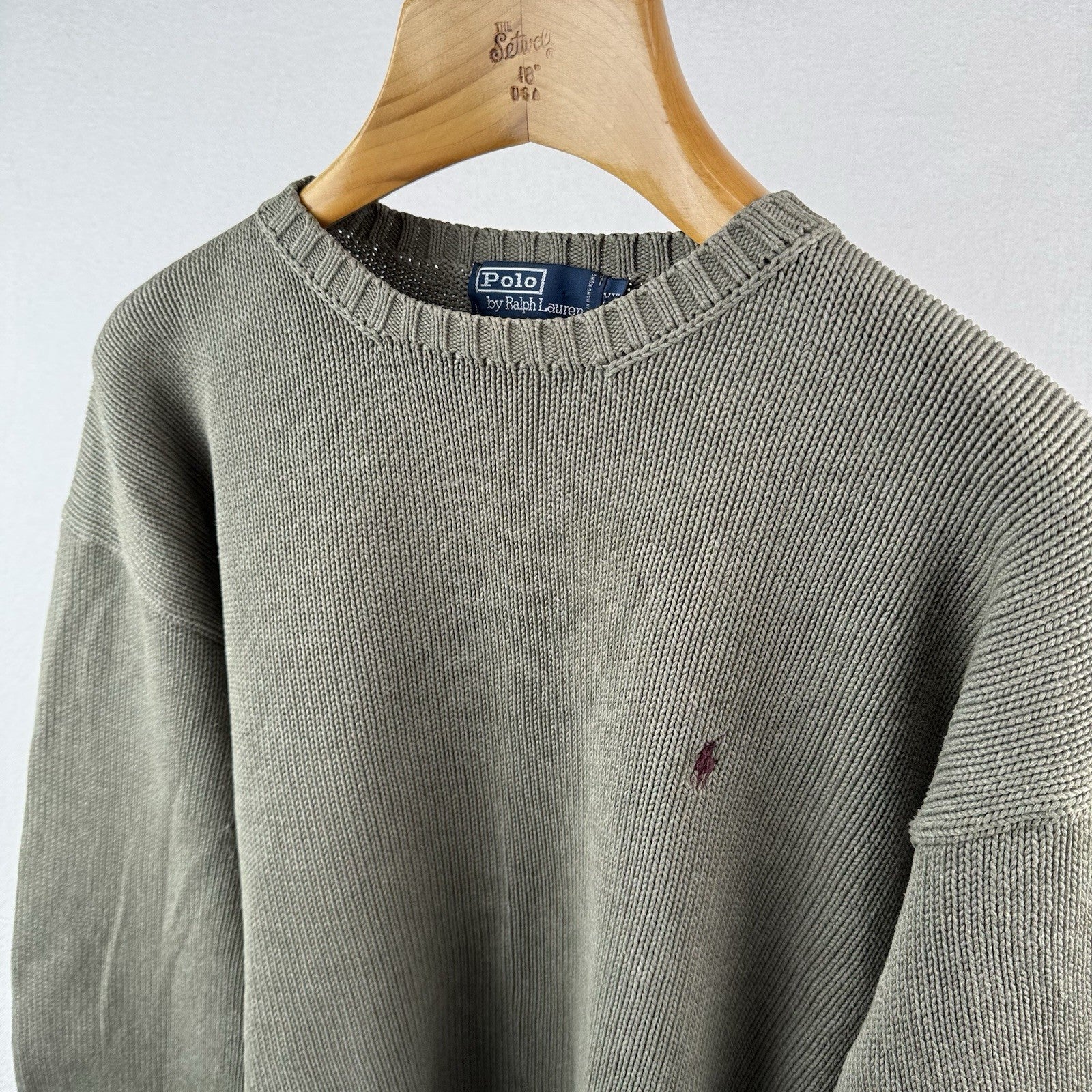 90s Vintage Polo Ralph Lauren Men’s 2XL Olive Marled Knit Sweater 100% Cotton