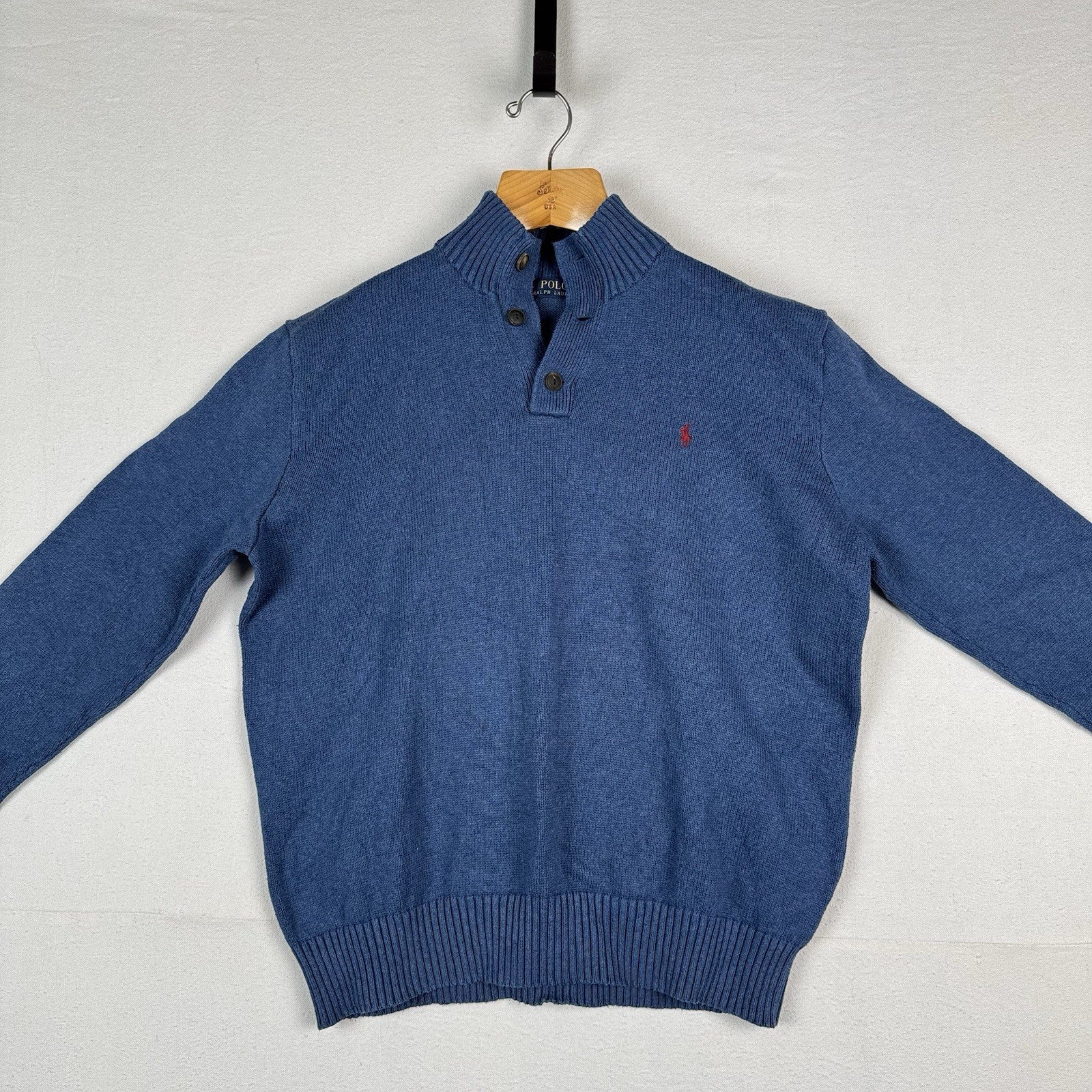 Polo Ralph Lauren 1/4 Button Neck Sweater Men’s 2XL XXL Blue Cotton Pullover