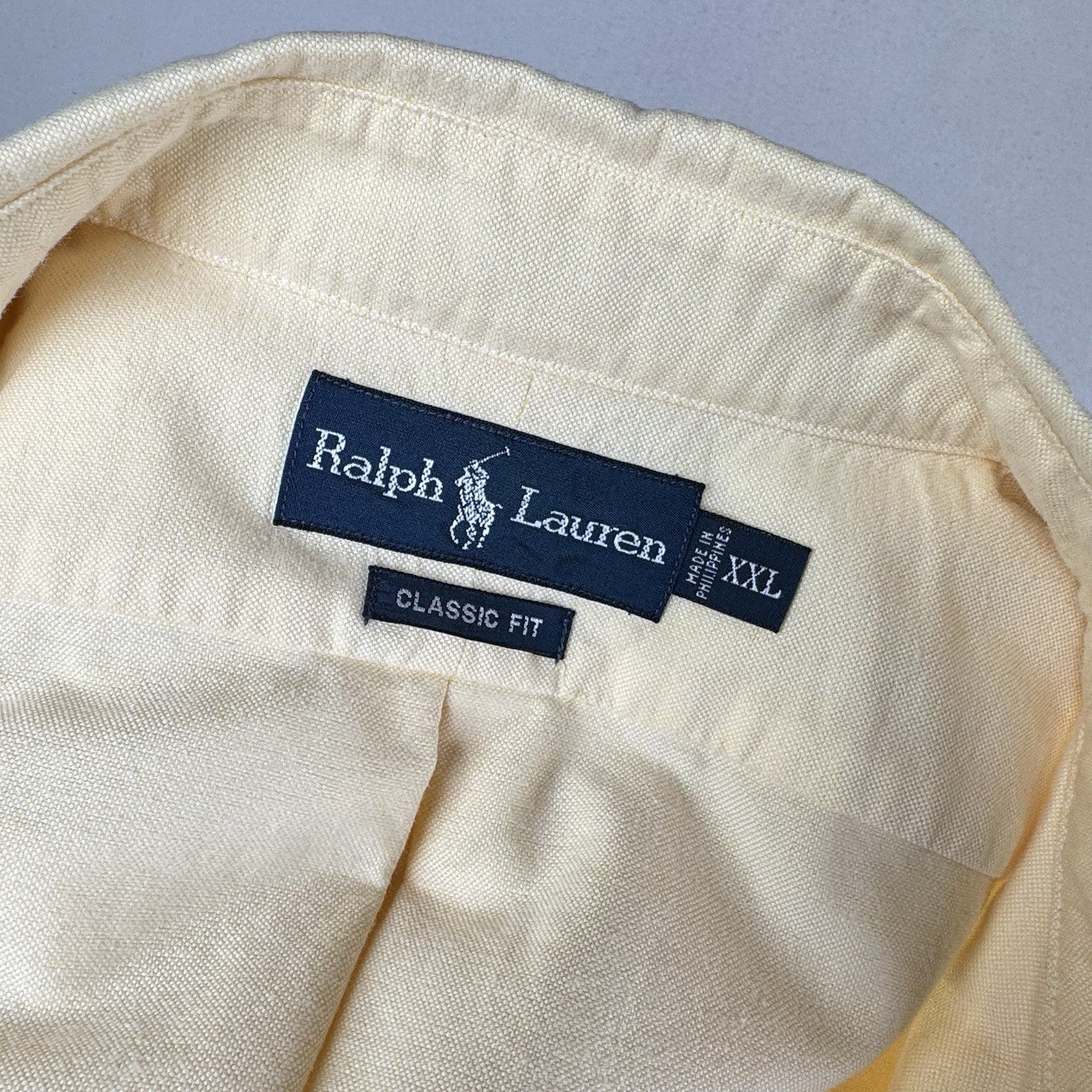 Vtg Ralph Lauren Mens 2XL Yellow Classic Fit Button Down Oxford Shirt Flesh Pony