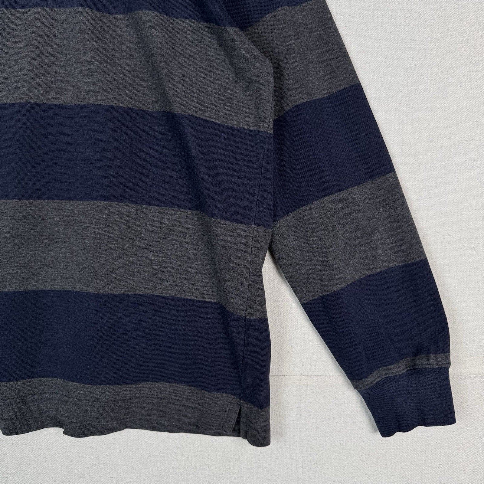 Brooks Brothers Rugby Shirt Men's Medium Blue Gray 346 Striped Polo *Distressed