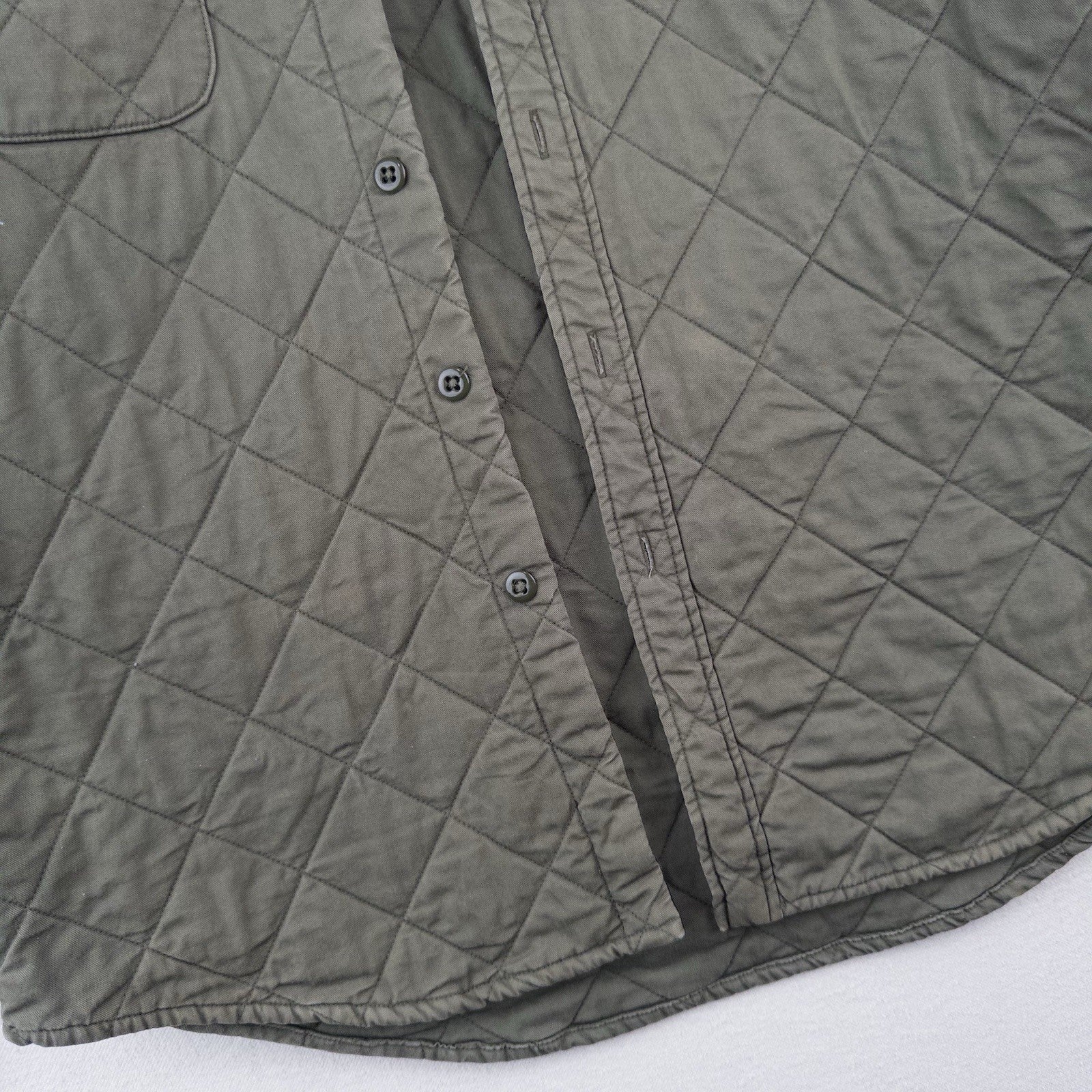 J.Crew Quilted Padded Men’s L Jacket Diamond Weave Green Cotton Insulated *Read