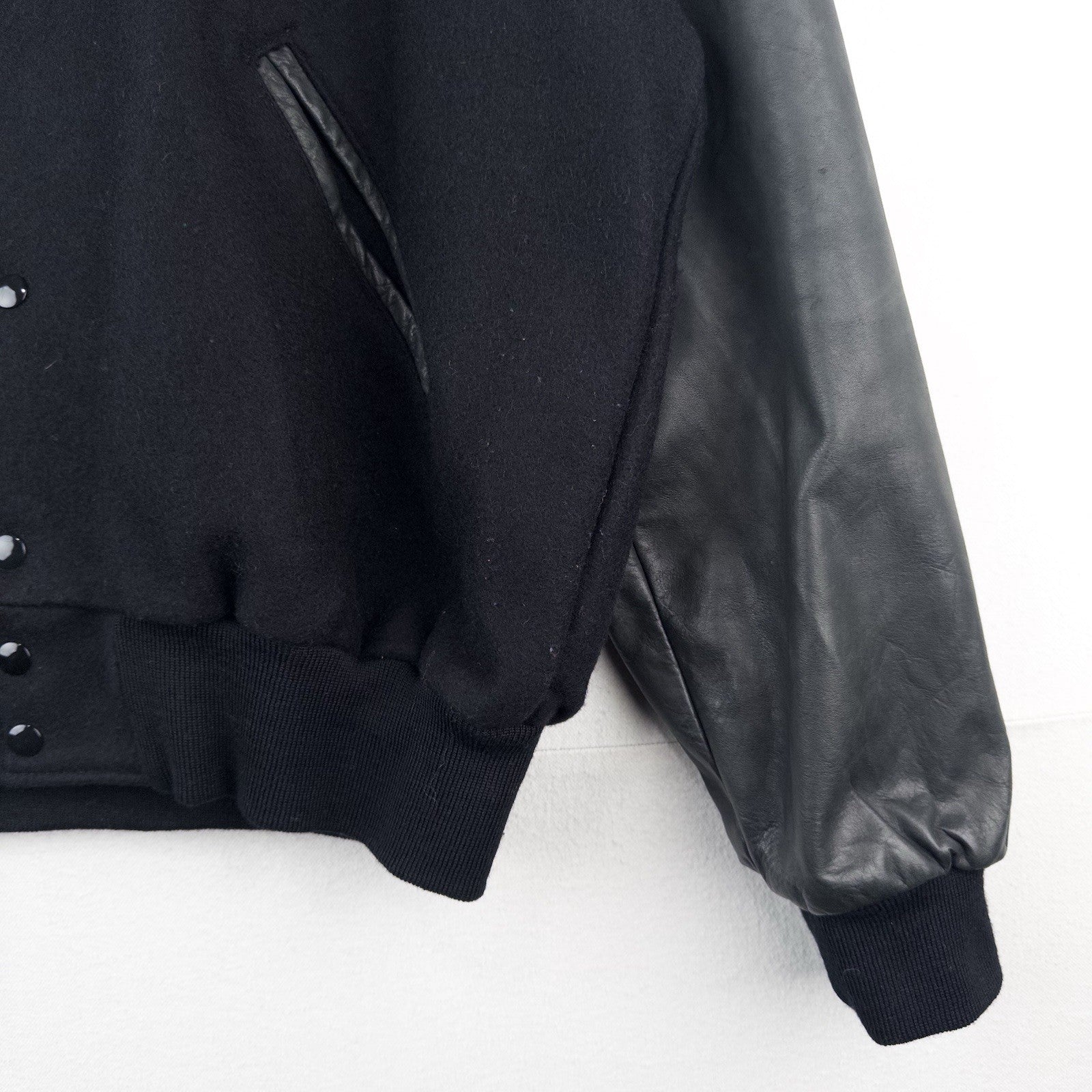 1984 Burger King Varsity Jacket Black Snap Front XL Wool Leather Sleeves USA