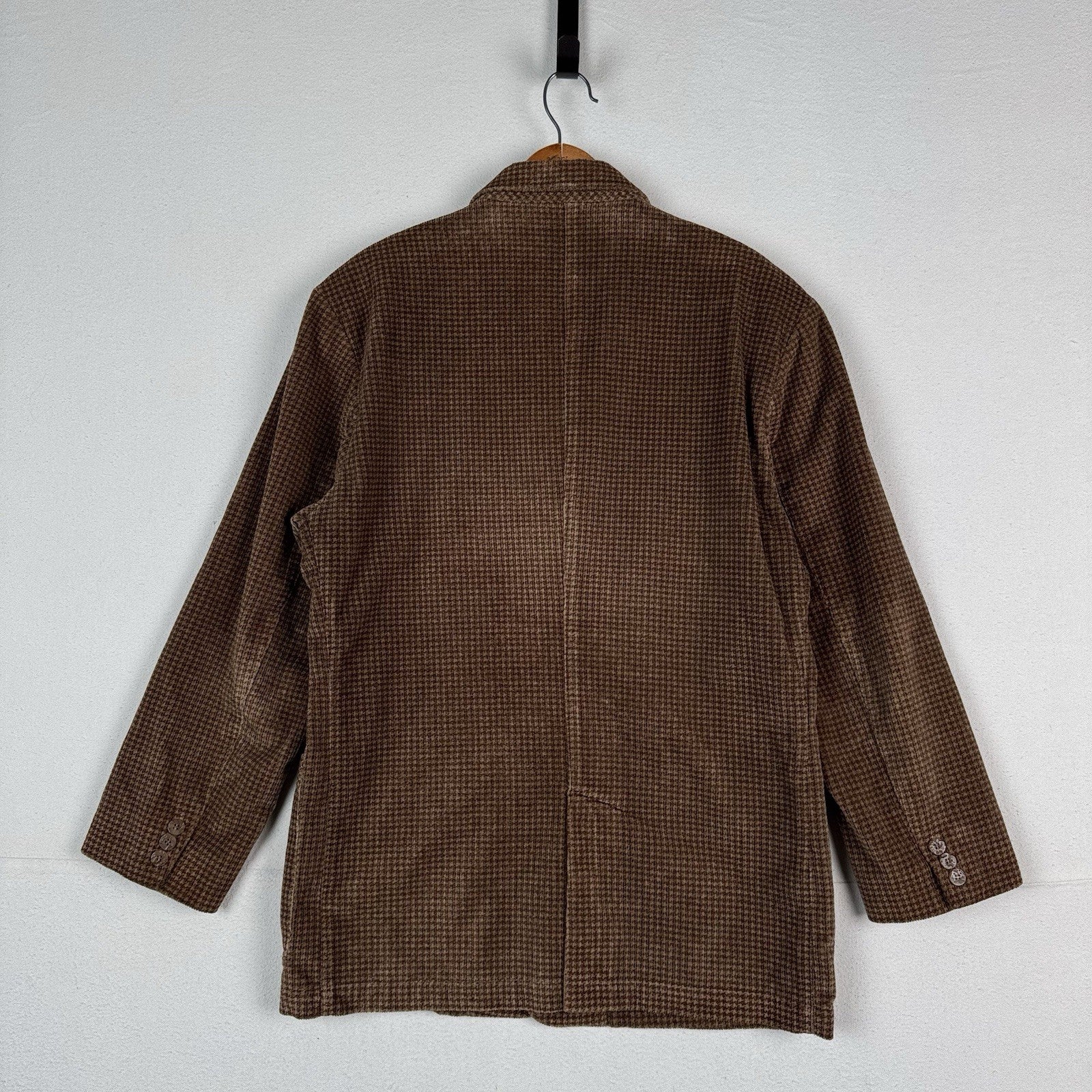 Vtg Armani Collezioni Fine Wale Corduroy Blazer Houndstooth Plaid Brown Men’s 40