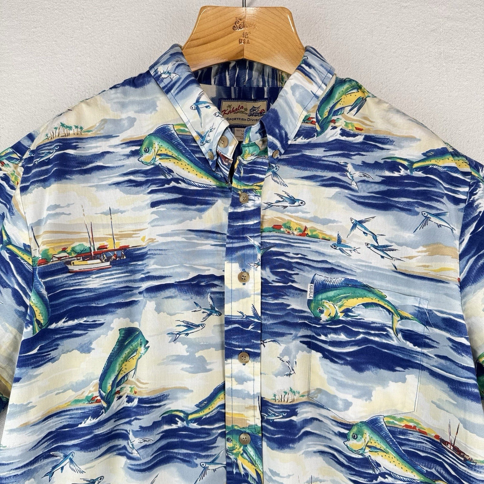 90’s Vtg Kahala Sportfish Marlin Hawaiian Short Shirt Sleeve Mens XL Made Hawaii