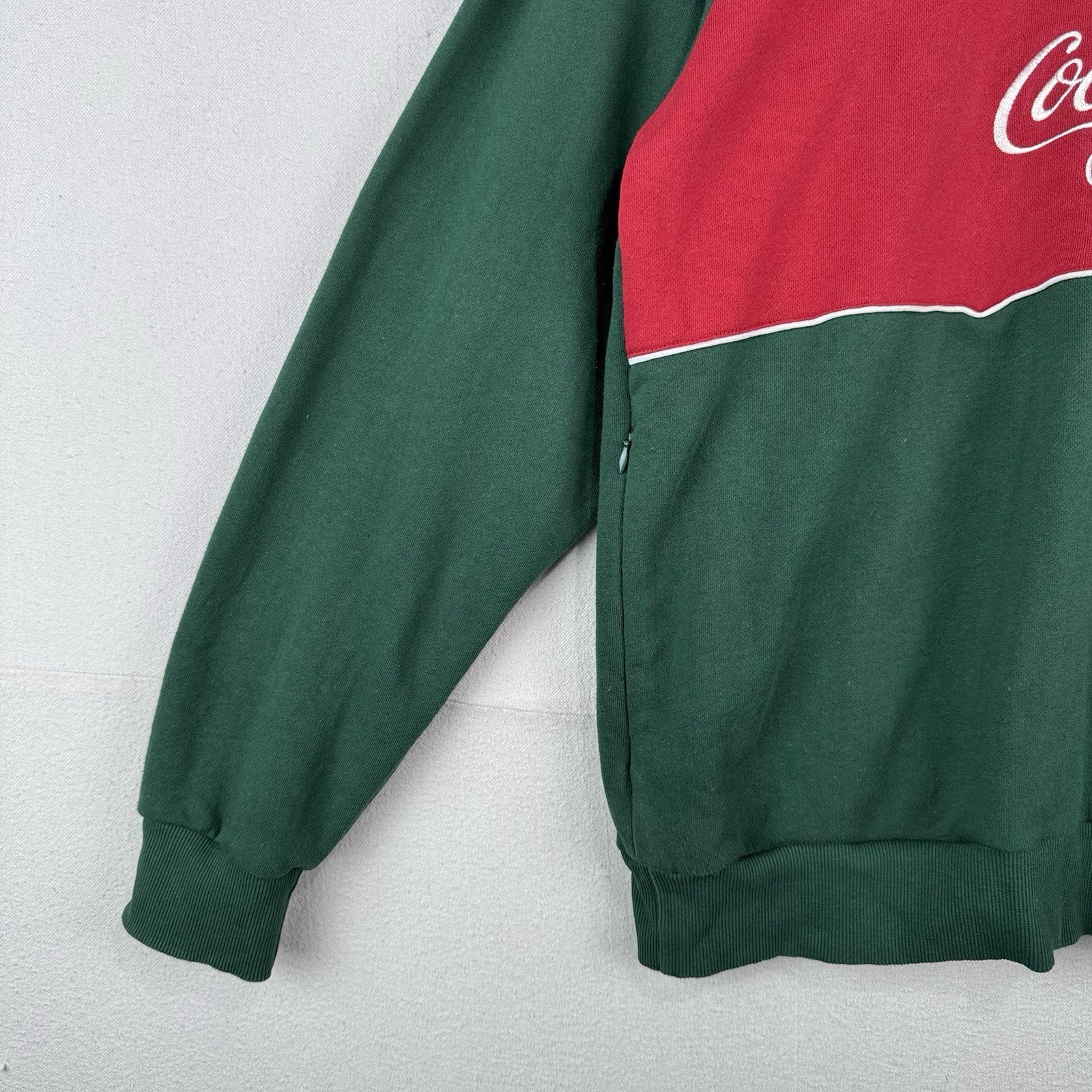 Coca-Cola 1/4 Zip Men's XL Green Red Embroidered Fleece Sweatshirt *Read