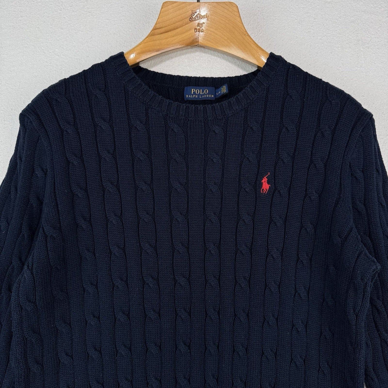 Polo Ralph Lauren Women’s Large Cable Knit Sweater Cotton Navy Blue