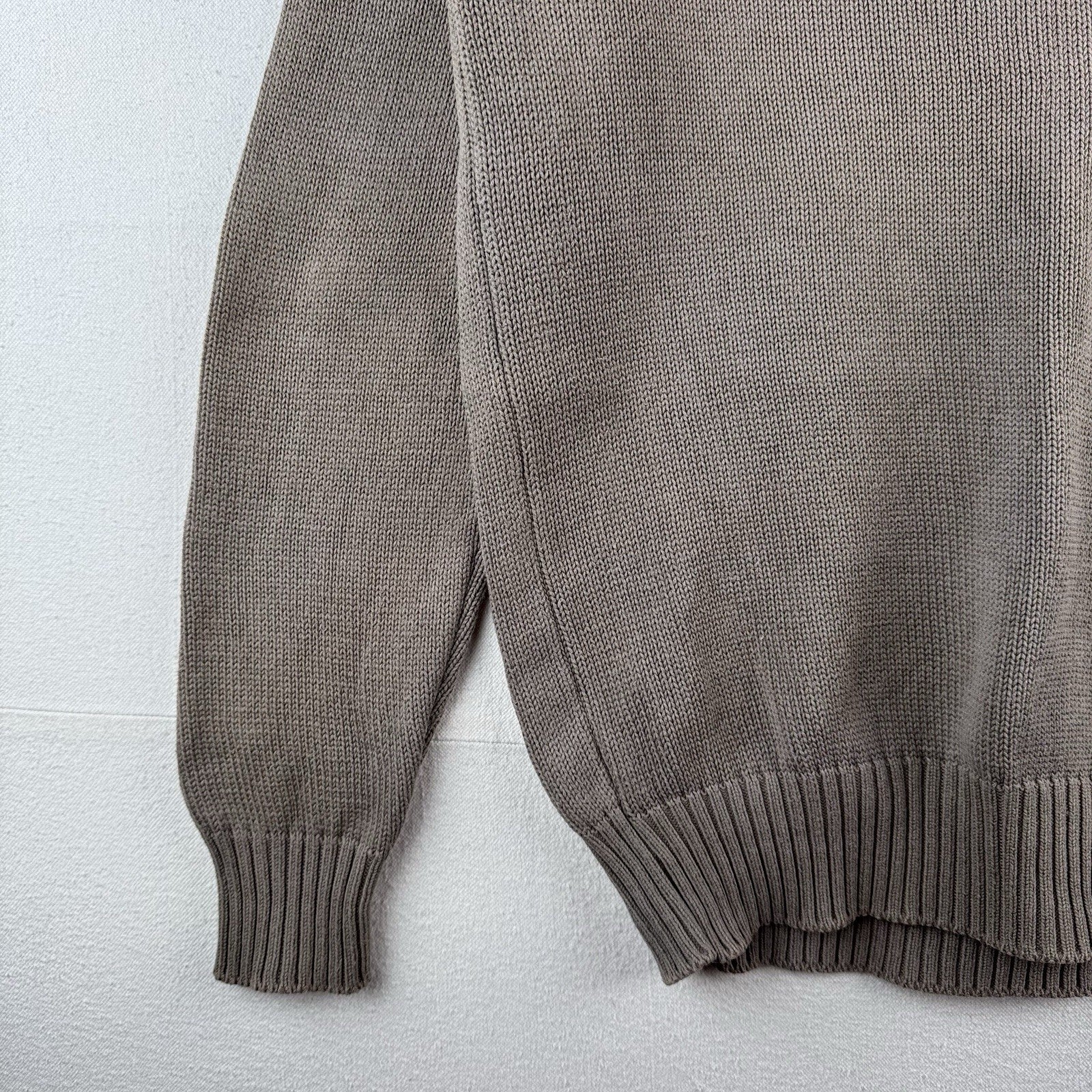 90’s Vtg Land's End Sweater Men L Tall Gray Tan Crew Chunky Knit Cotton Made USA