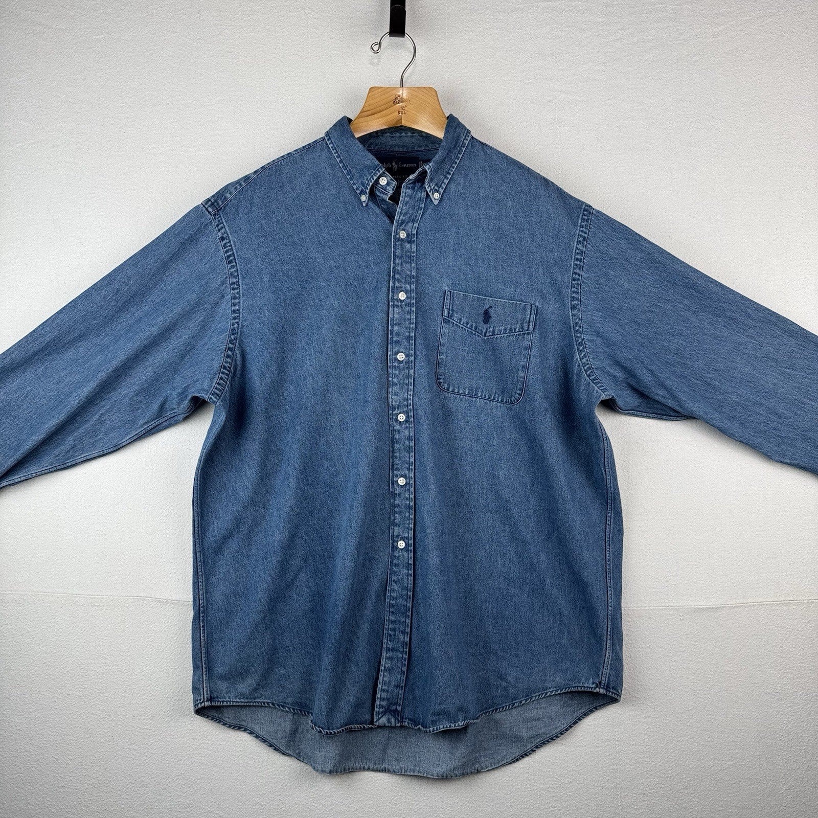 90’sVtg Ralph Lauren Heavy Denim Shirt Men's 2XL Classic Fit Pocket Button Down