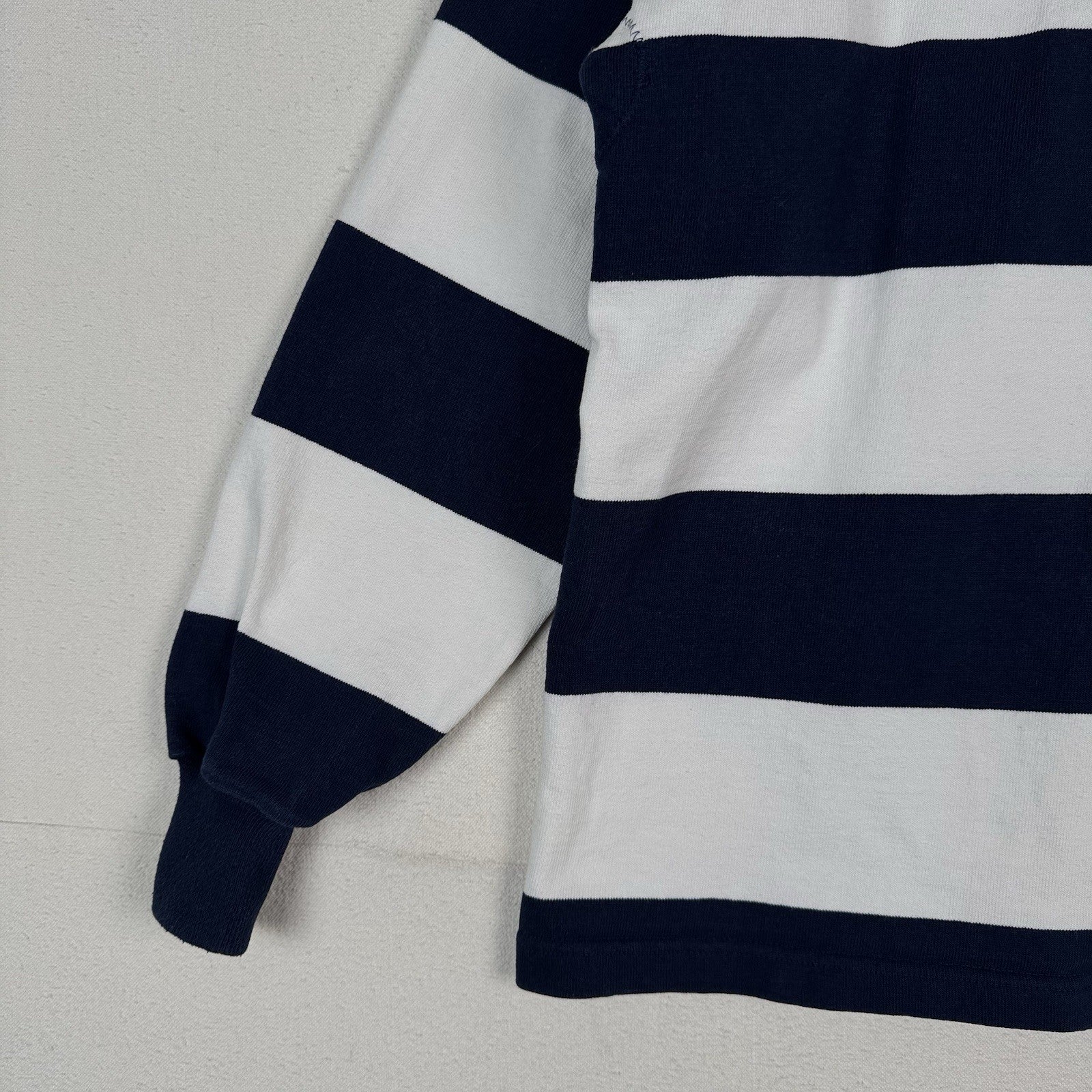 Vintage Rugby Mens L Barbarian Meet The Press Tim Russert Blue White Stripe Polo