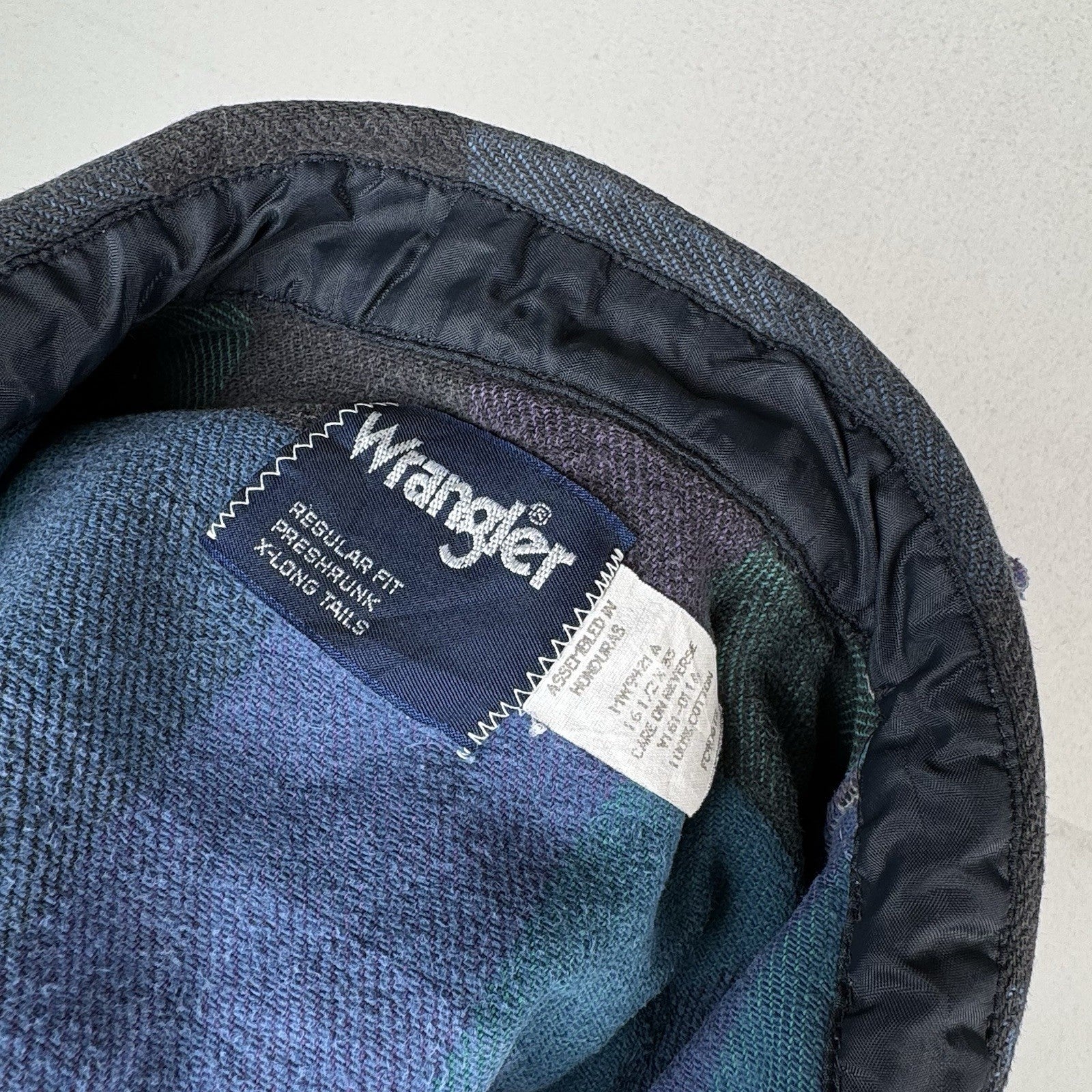 Vtg Wrangler Striped Mens L 16.5x33 Shirt Black Purple Teal Western X-Long Tails