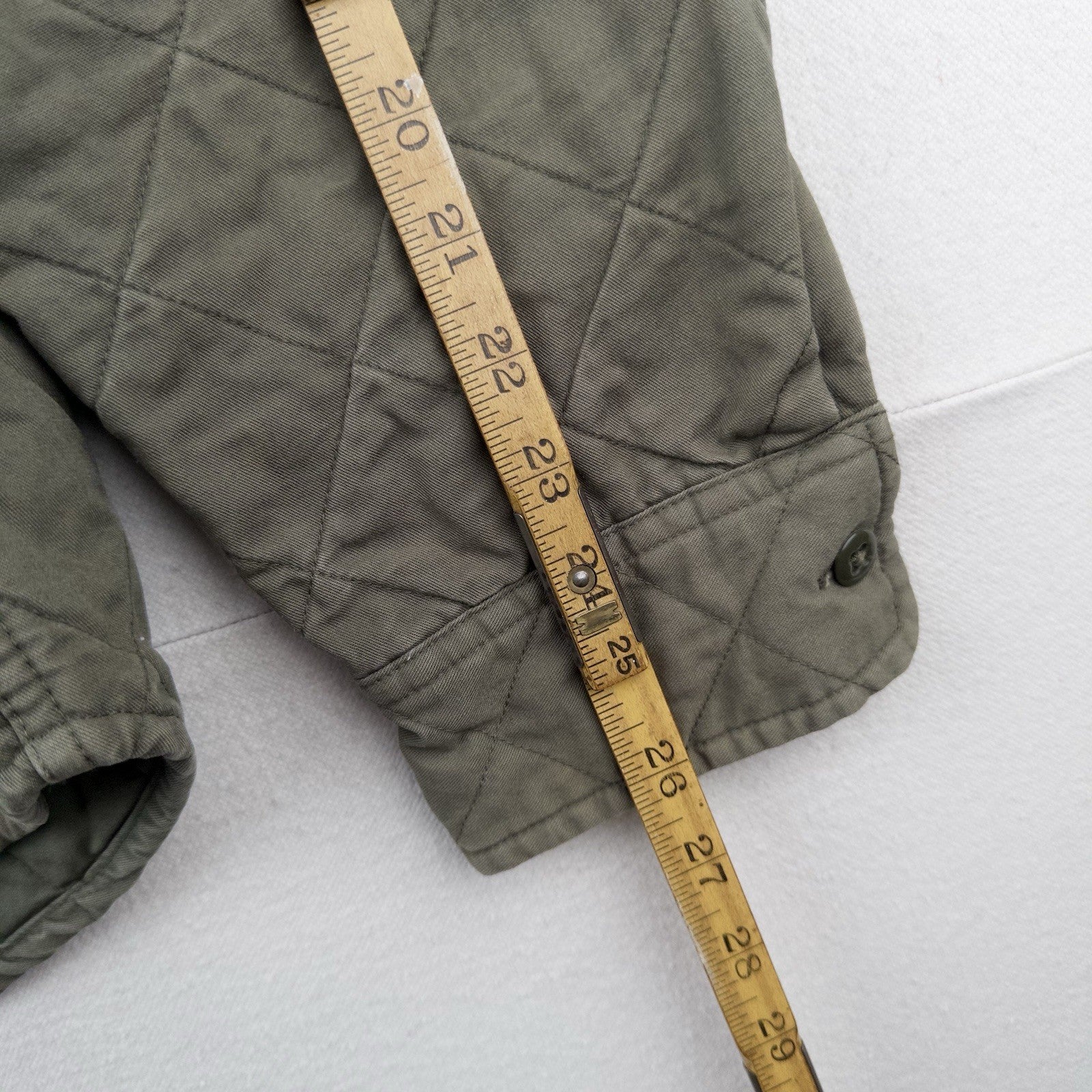 J.Crew Quilted Padded Men’s L Jacket Diamond Weave Green Cotton Insulated *Read