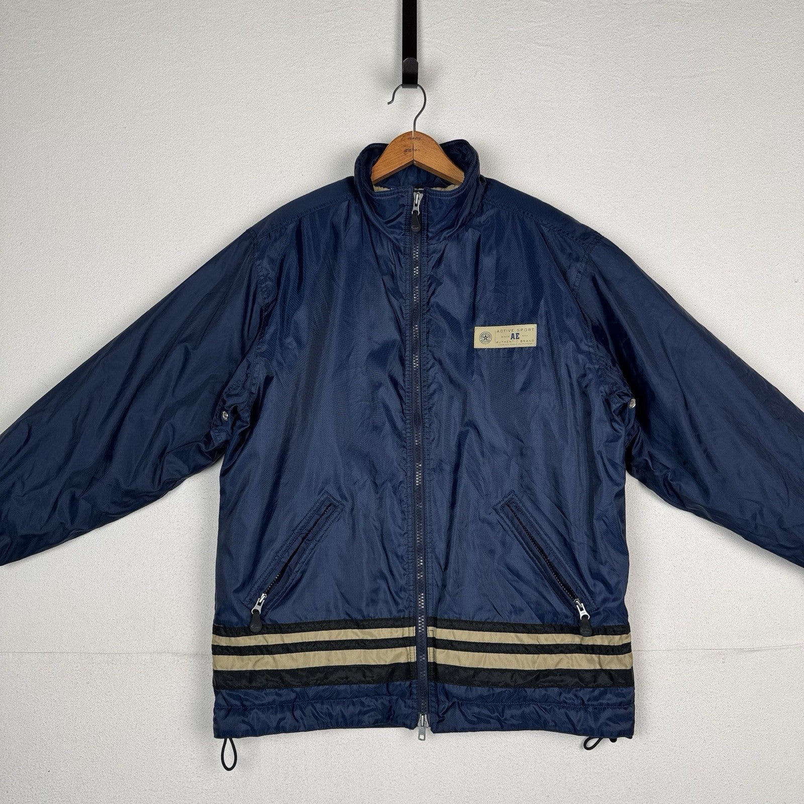 Vintage American Eagle Parka Size S Full Zip Heavyweight Sherpa Nylon Blue 90s