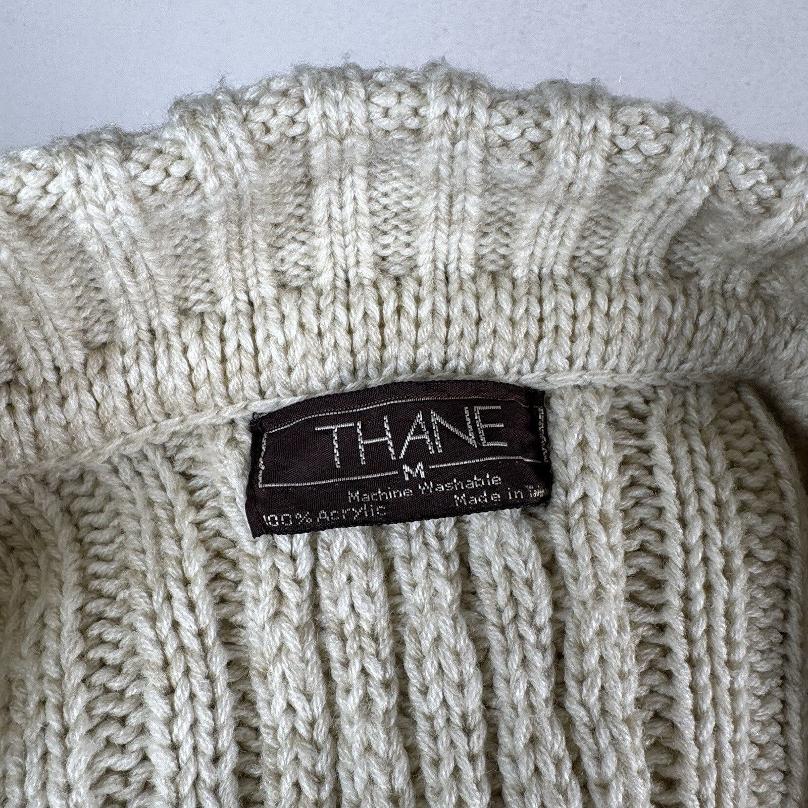 Vintage Thane Men’s Fisherman Cable Knit Cardigan Sweater Acrylic Cream Medium