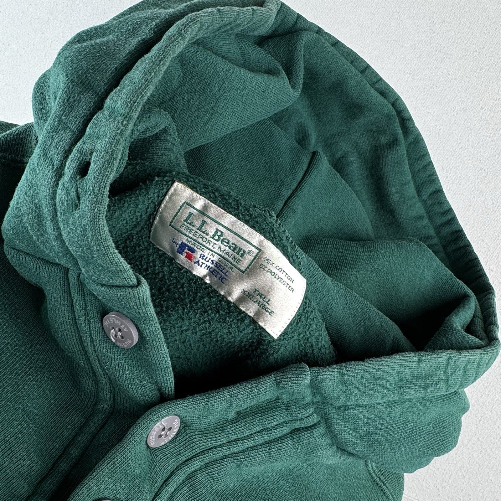 80’s Vtg L.L. Bean Russell Athletic Mens 2XLT Tall Green Split Pocket Hoodie USA
