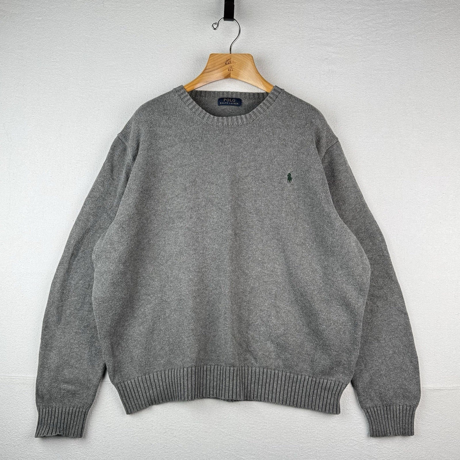 Polo Ralph Lauren Cotton Gray Knit Crewneck Sweater Men’s XLarge XL Blue Pony