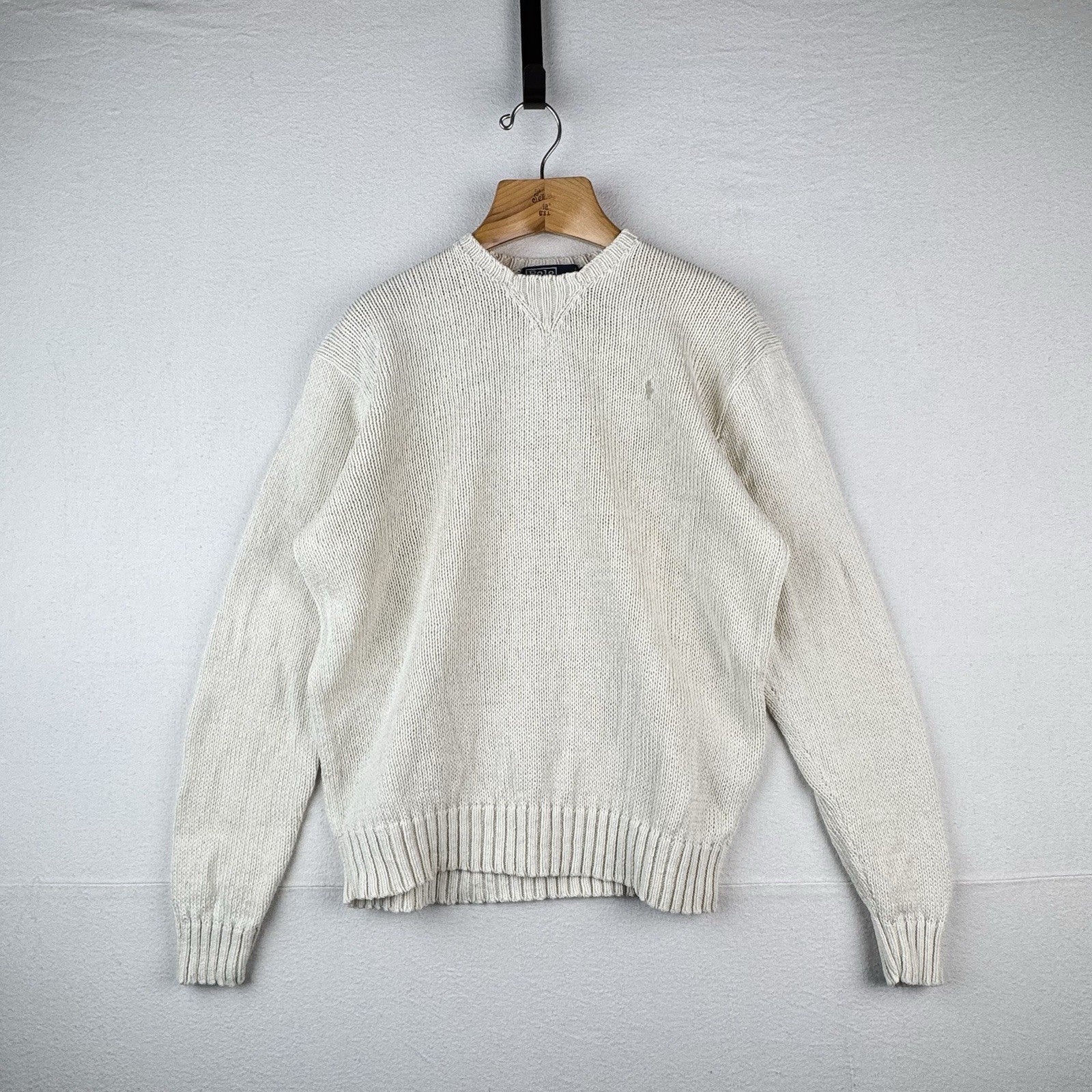 90’s Vintage Polo Ralph Lauren Sweater Men’s Large Ivory Linen Pullover