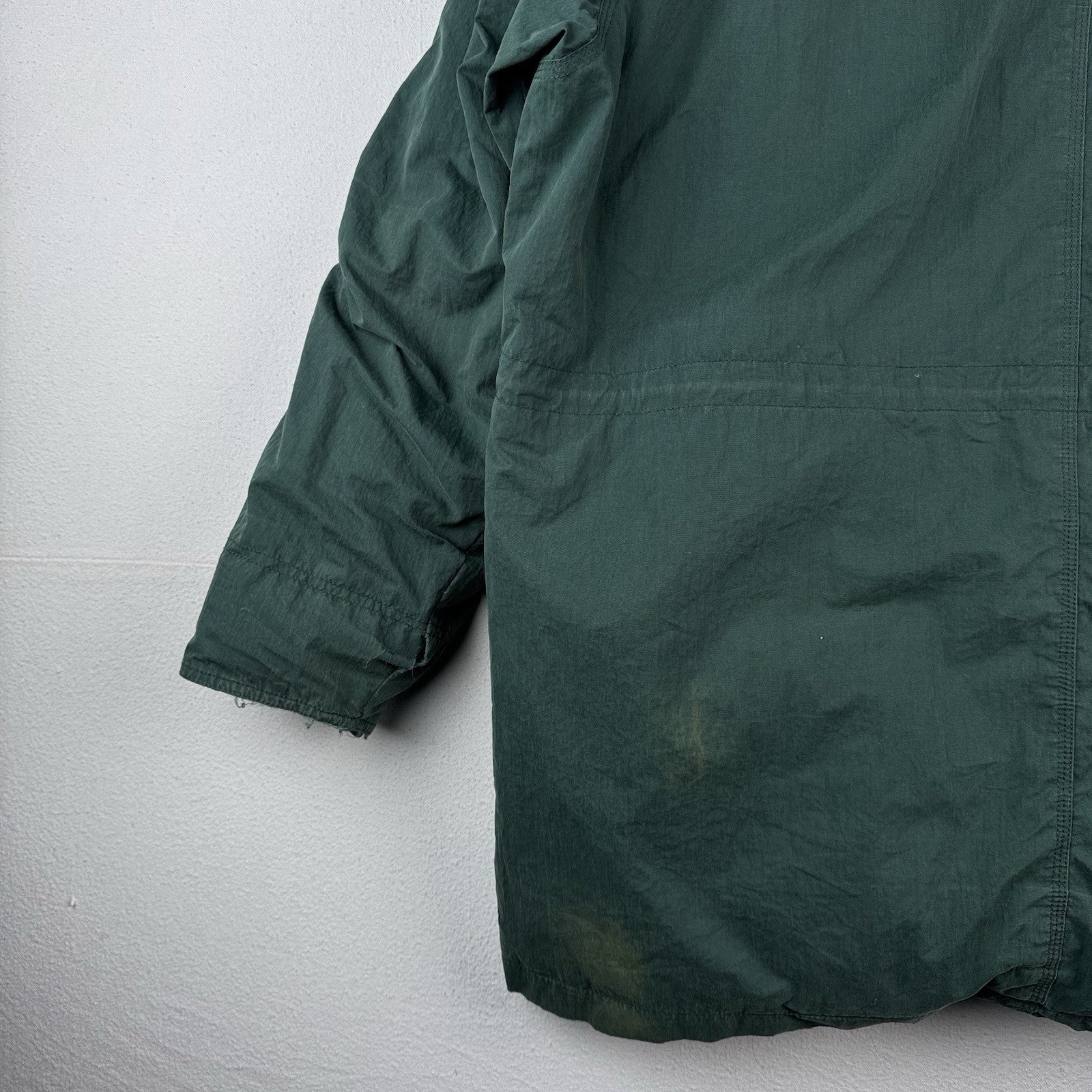 90’s Vtg L.L. Bean Men’s L Goose Down Faux Fur Hooded Parka Puffer Jacket Green