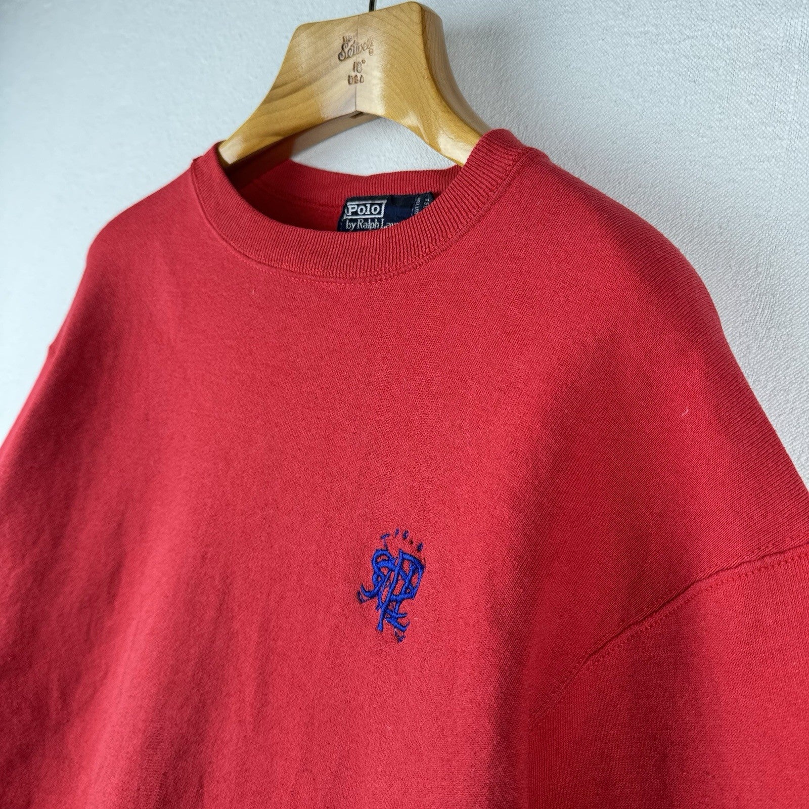 80’s Vtg Polo Ralph Lauren Sweatshirt Men XL Scribble Crest Red No Side Seam USA