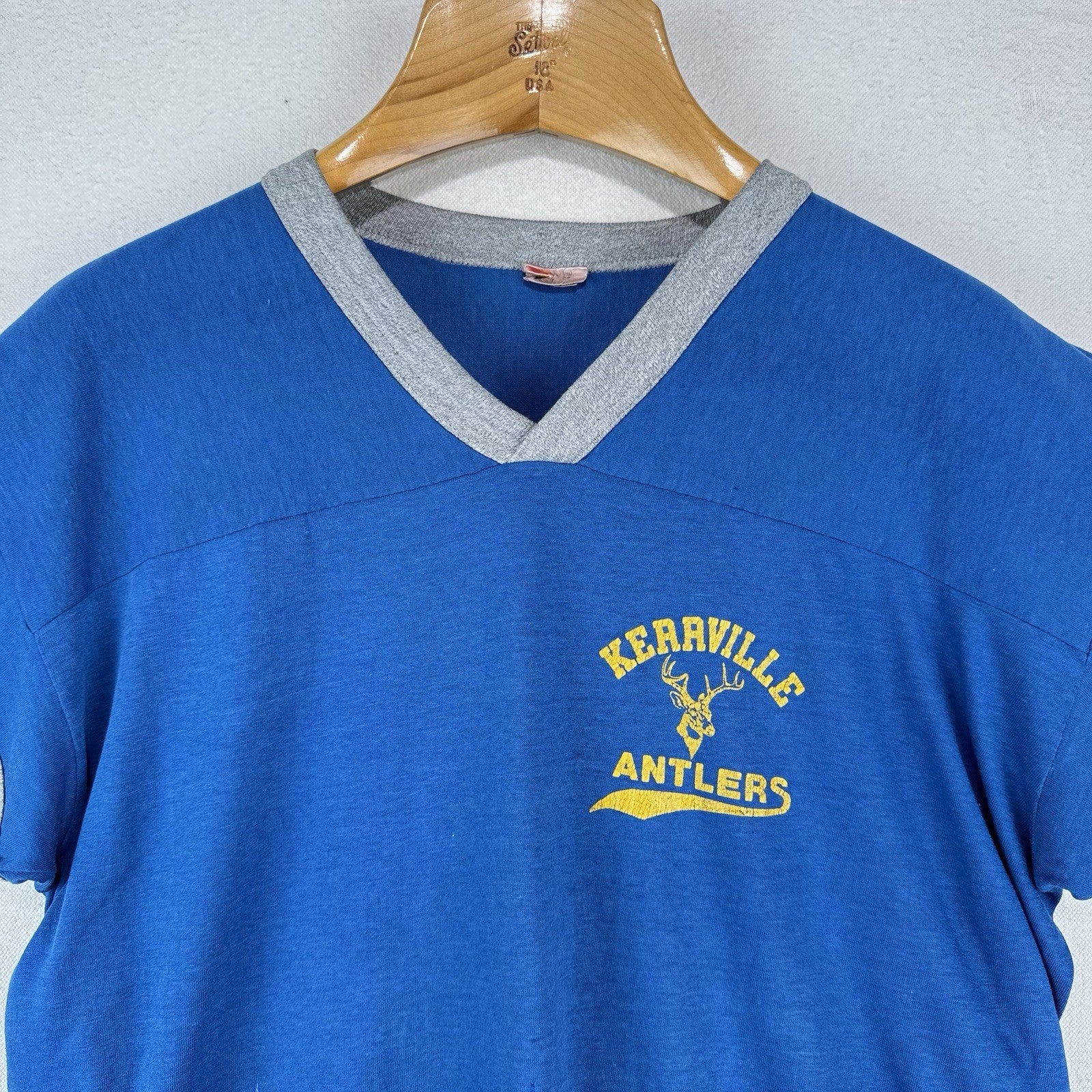 70’s Vtg Kerrville Antlers Tivy High School XL Jersey Shirt V-neck Made in USA