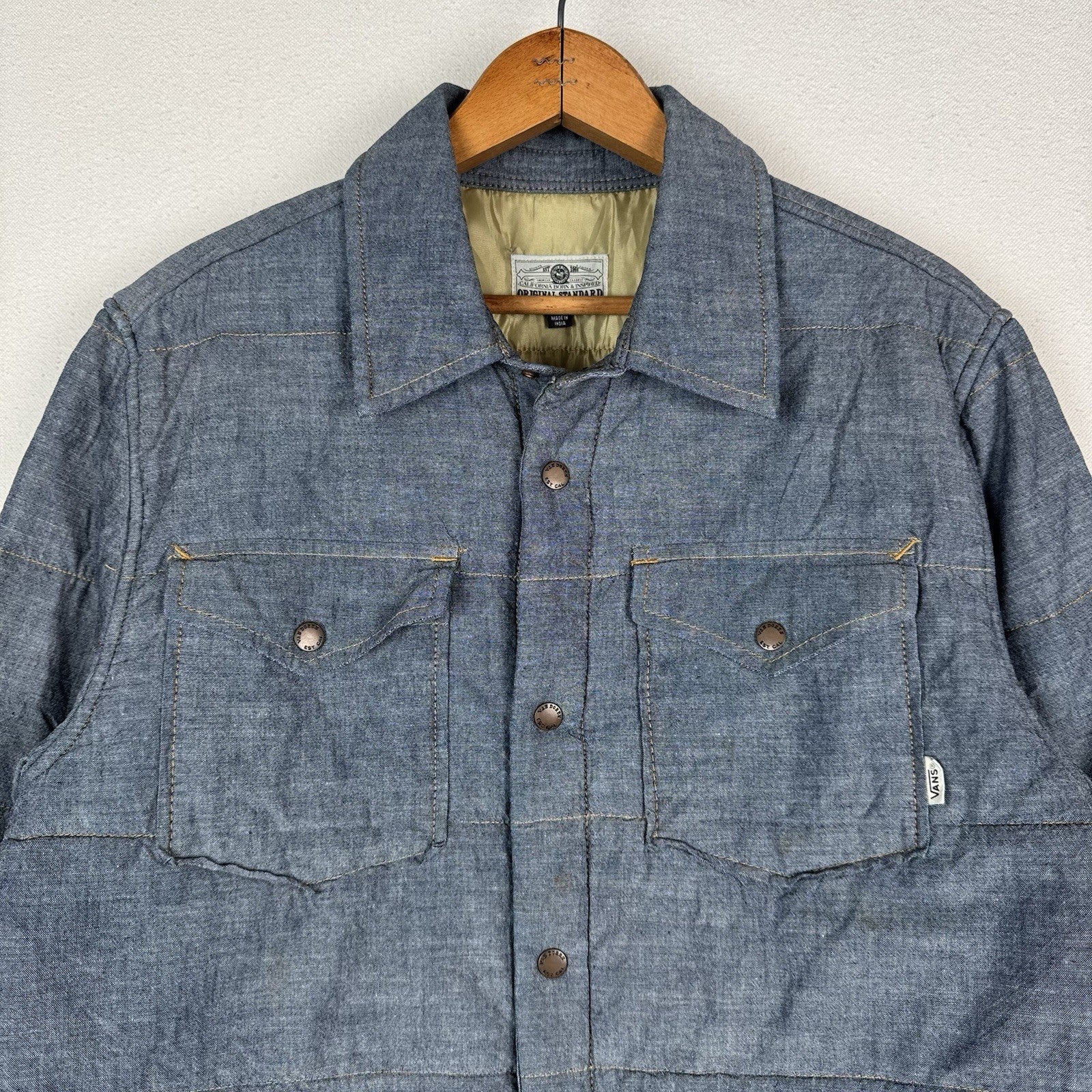 Vans Men’s Medium Denim Puffer Quilted Insulated Jacket Overshirt *Read