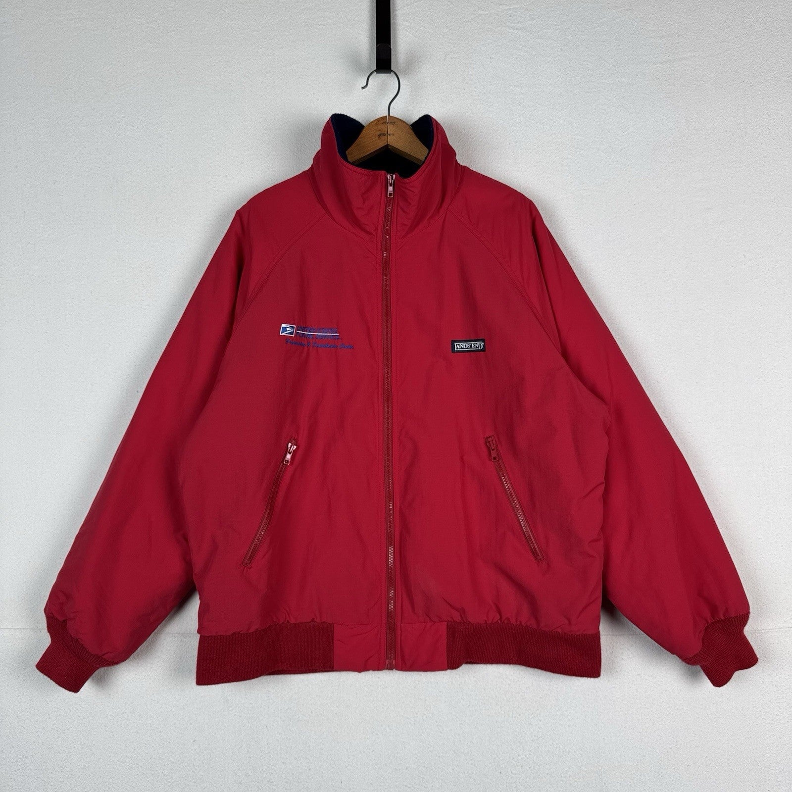 Lands End Squall Jacket United States Postal Service USPS Red Mens Size Large