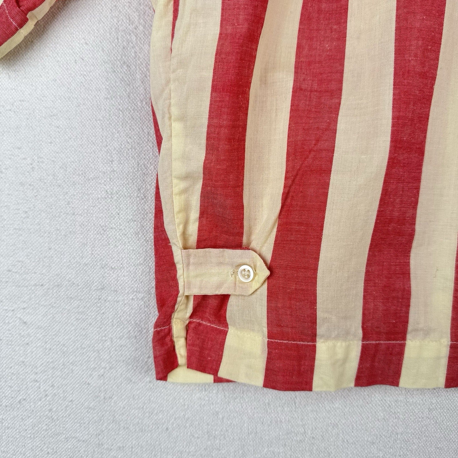 60s 70s Vtg Norris Linen Cropped Button Down Shirt Striped Womens 16 *Read