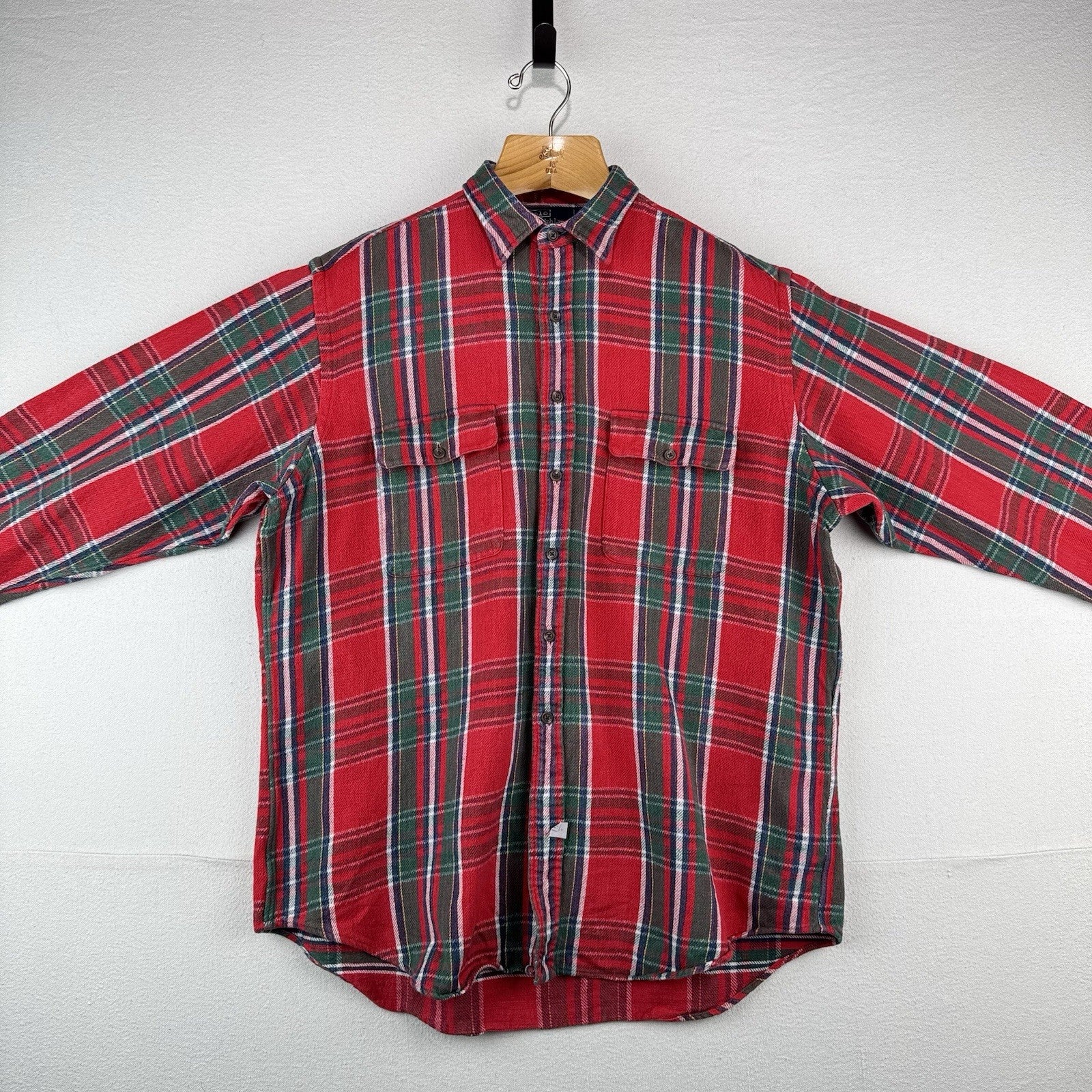 Vtg Polo Ralph Lauren Lowell Sport Red Green Button Up Heavy Flannel Shirt Large