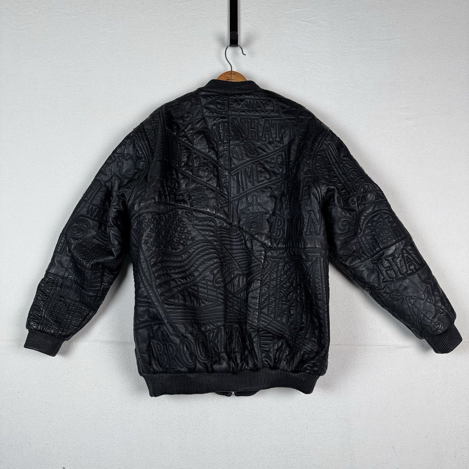 Vtg East Side Outerwear NYC Embroidered Leather Bomber Jacket Men’s  XL -Read*