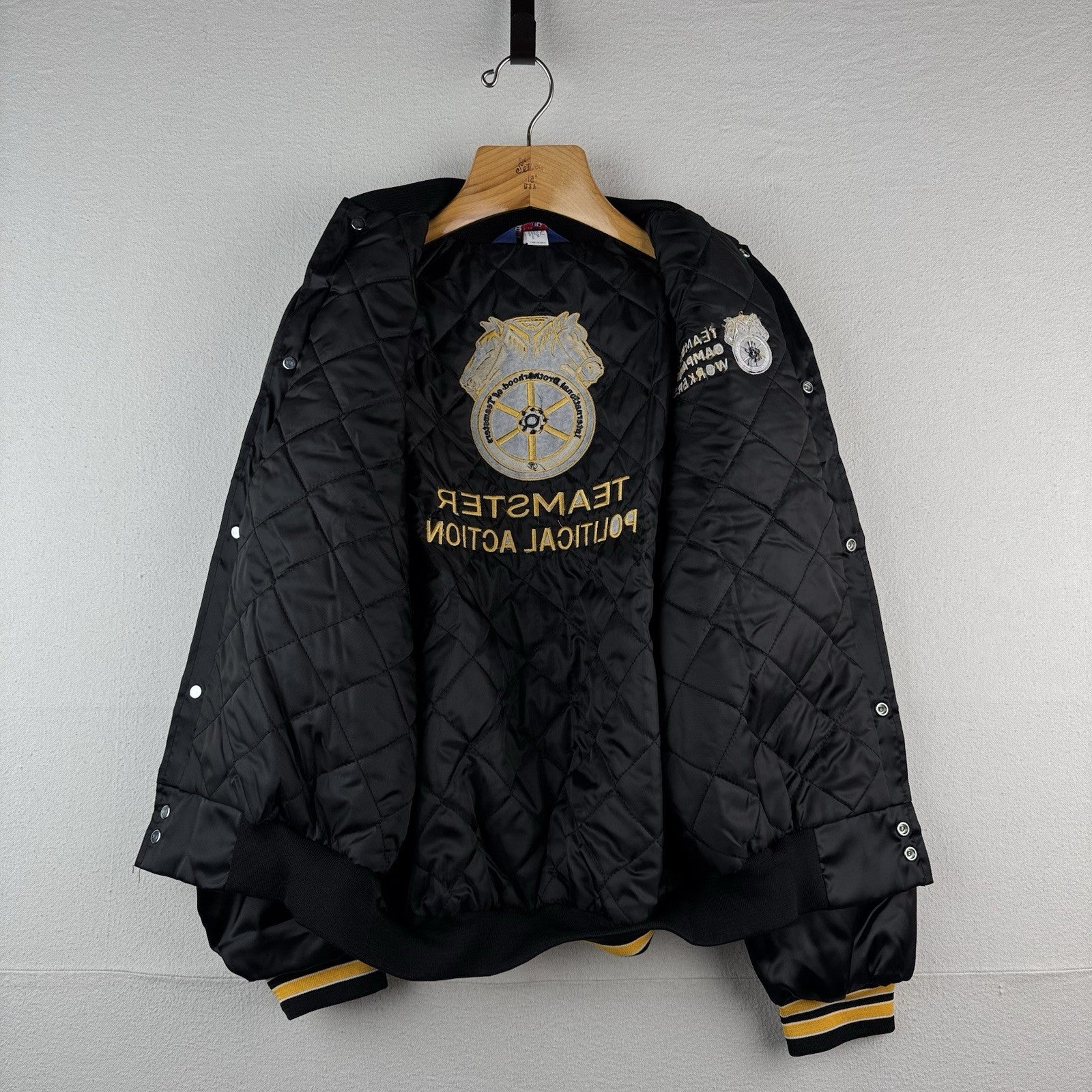 Teamsters Campaign Worker Black Satin Bomber Jacket Men's Small Made USA