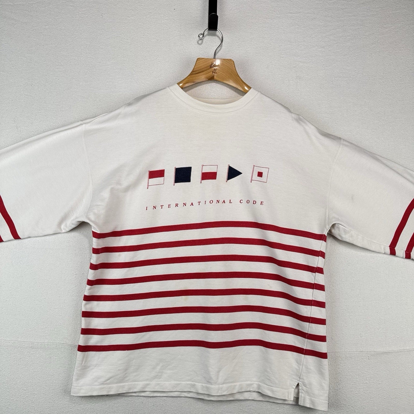 90’s Vtg Gap Red & White Striped Sweatshirt Nautical Flags “Pride” Code XL