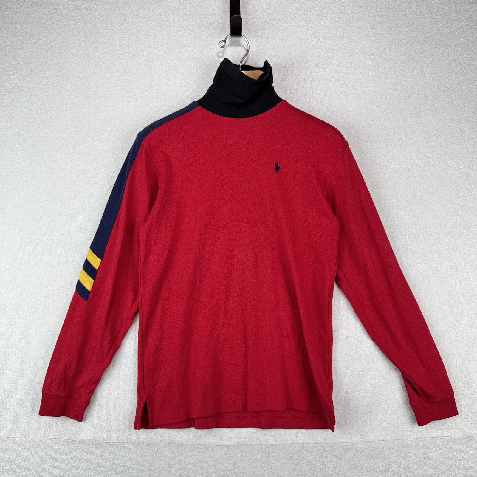 80’s Vtg Polo Ralph Lauren Mens L Red Turtleneck Sleeve Stripe *Green Label