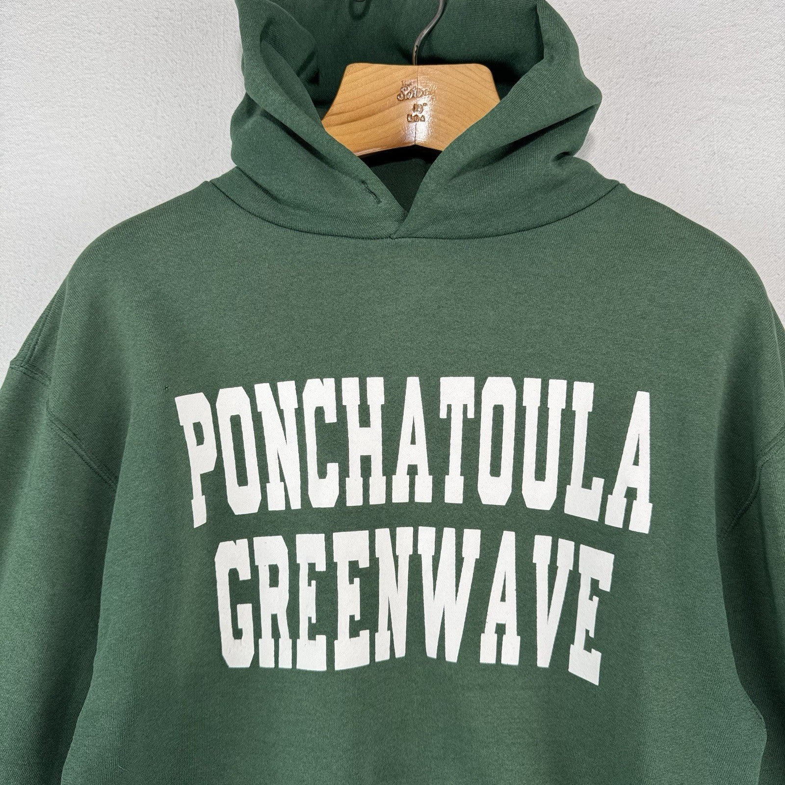 90’s Vtg Ponchatoula Greenwave Men’s M Hoodie Sweatshirt Green *Sunfaded