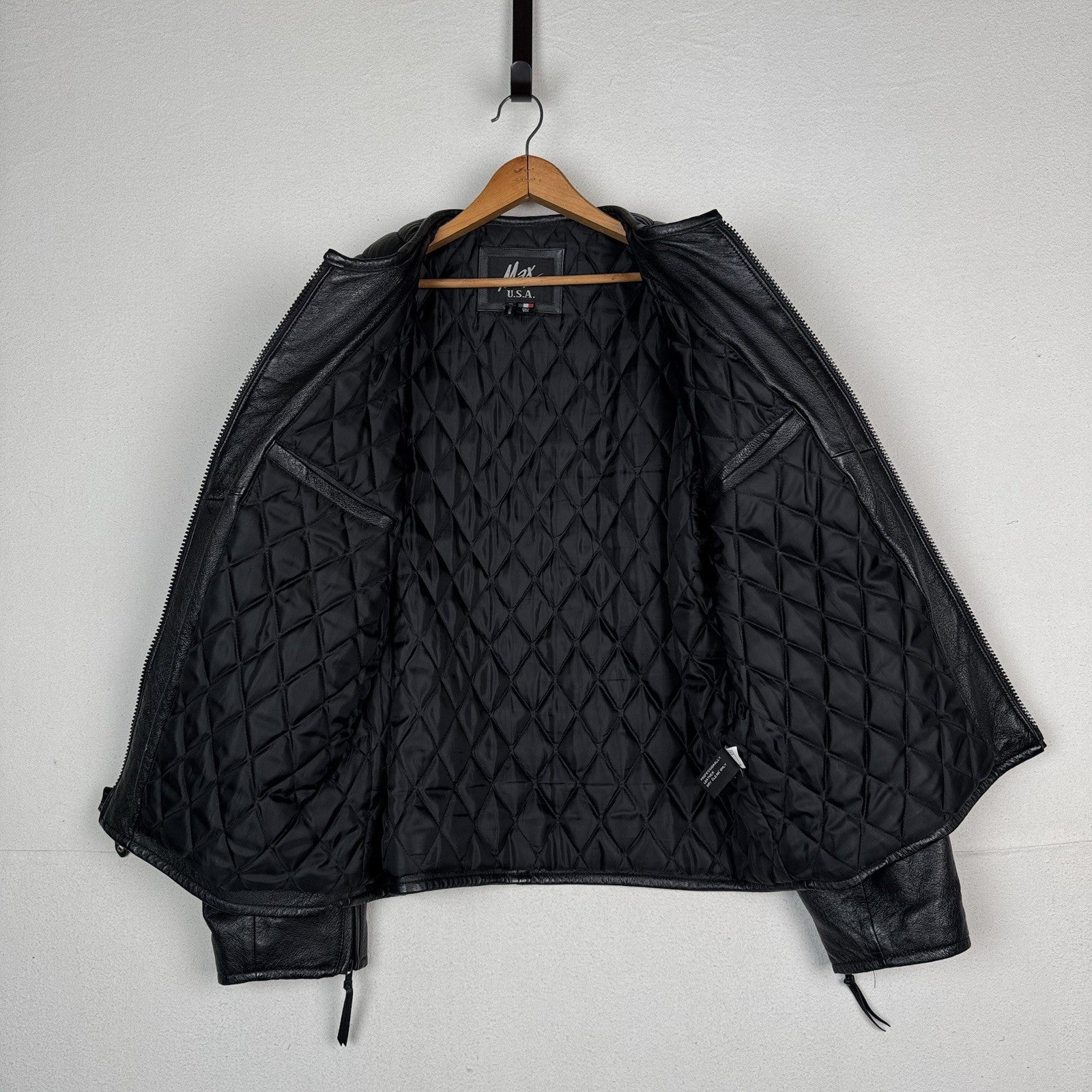 Max USA Men's Motor-cross Black Italian Leather Jacket XL X-Large Patches