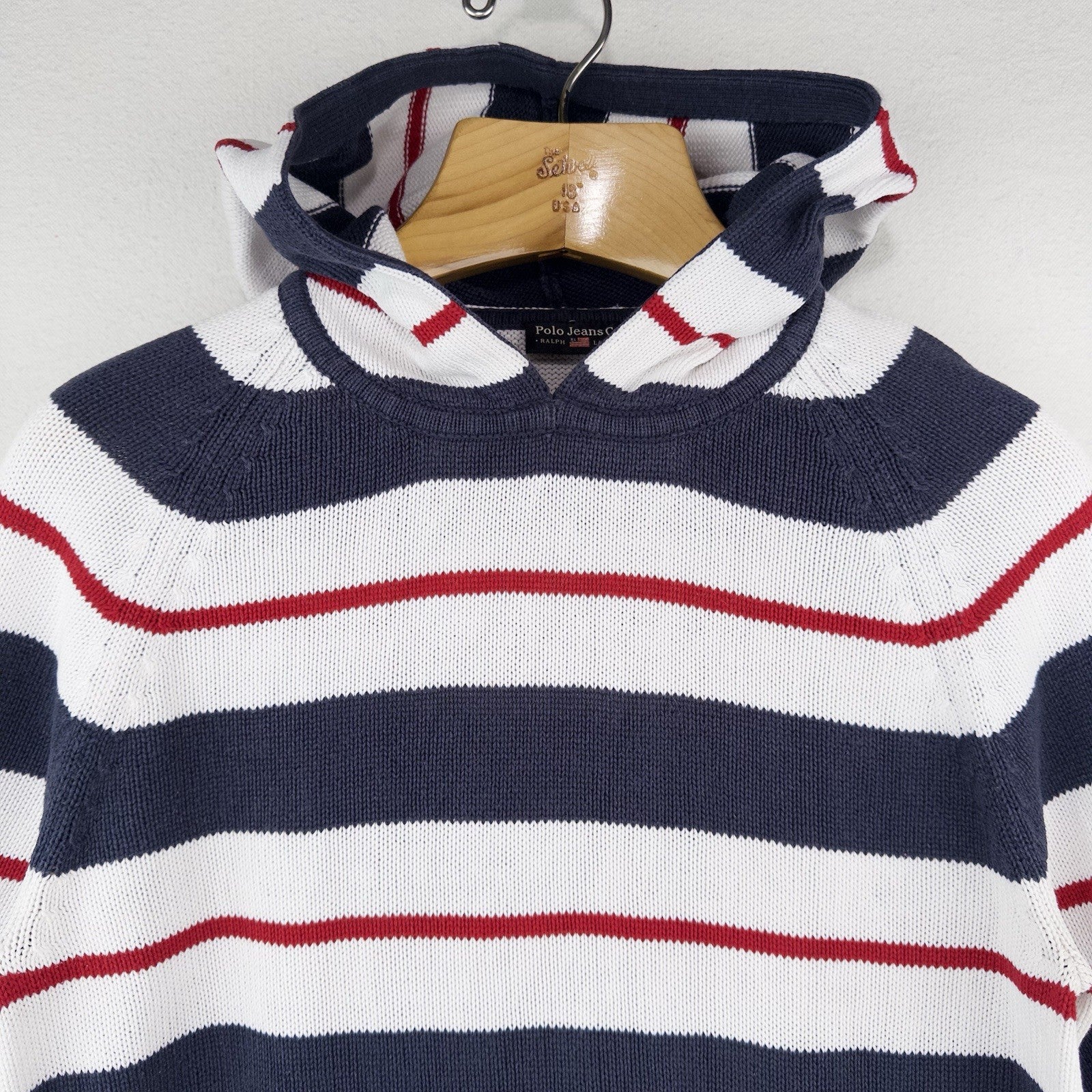 Polo Jeans Co Ralph Lauren Kids Large Naval Striped Knit Hooded Sweater