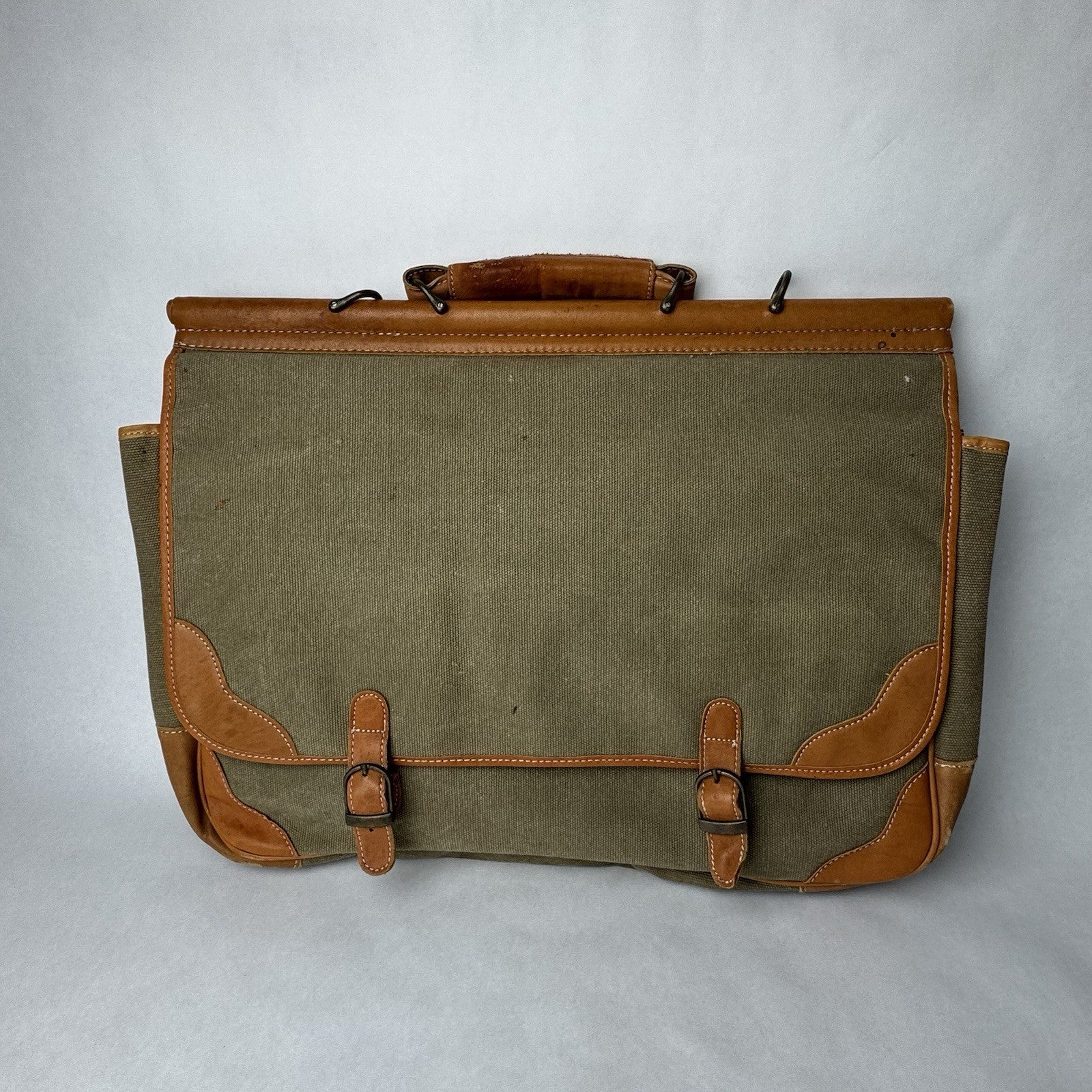 Vintage Safari Waxed Canvas Leather Laptop Briefcase Messenger Bag 19”x7”x15”