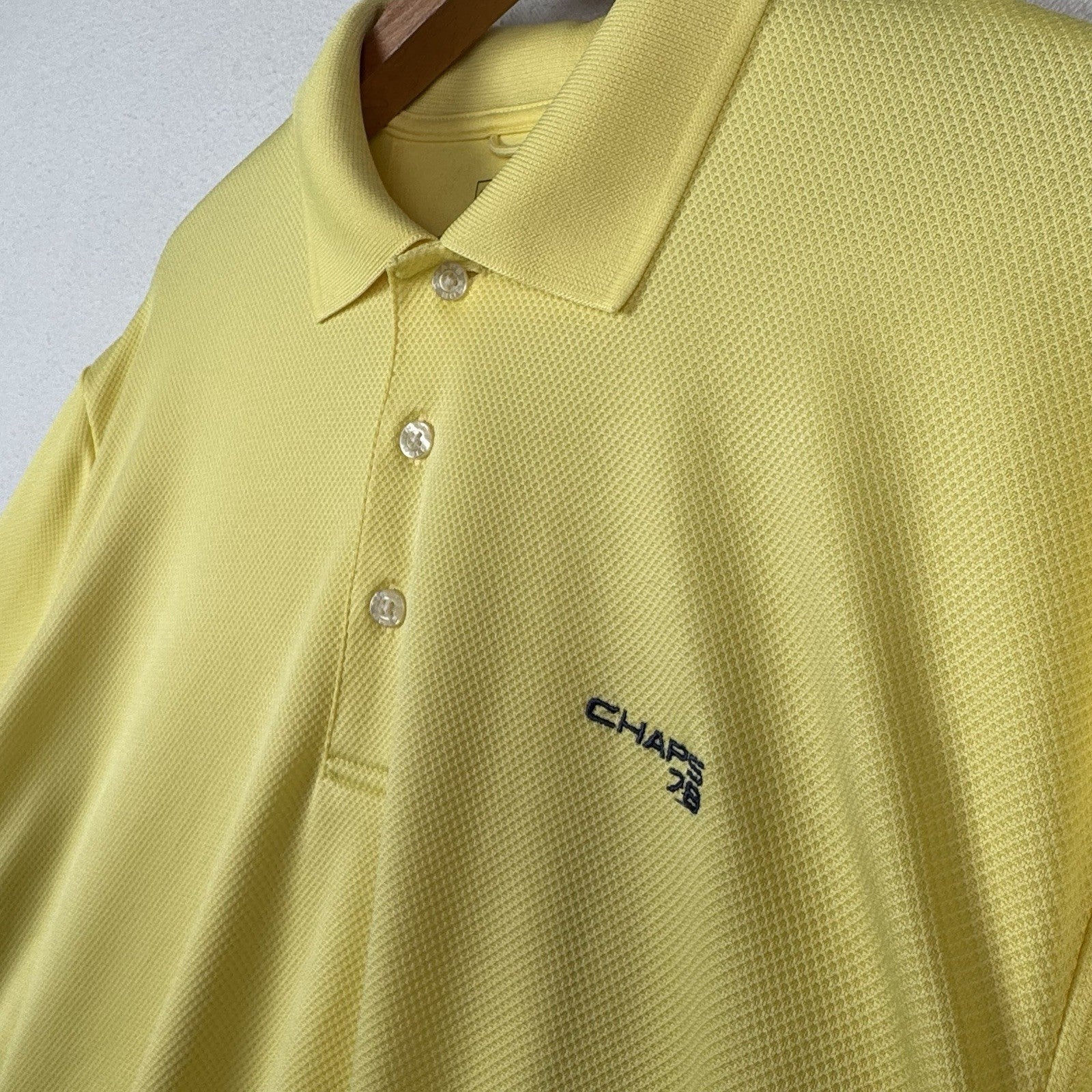 Chaps 78 Golf Polo Shirt Mens Size L Stay Dry Short Sleeve Yellow Waffle Mesh