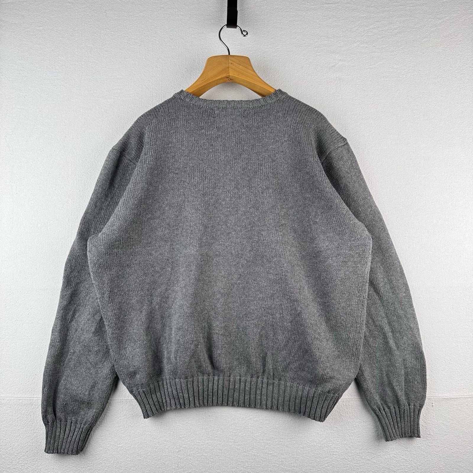 90's Vtg Polo Ralph Lauren Cotton Gray Knit Crewneck Sweater Men's 2XL Blue Pony
