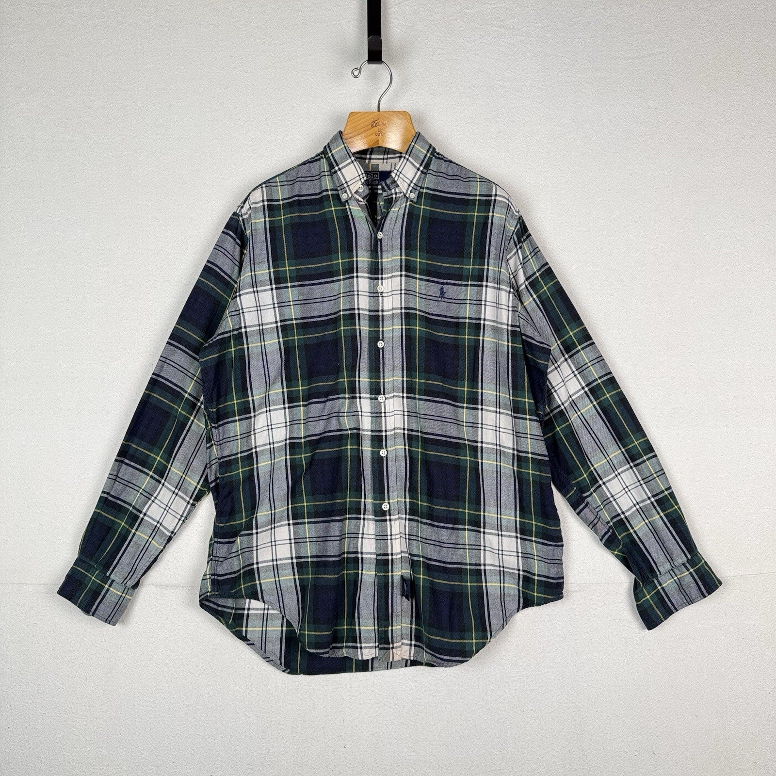 Ralph Lauren Button-Down Shirt Men Large Green Blue Oxford Long Sleeve Cotton