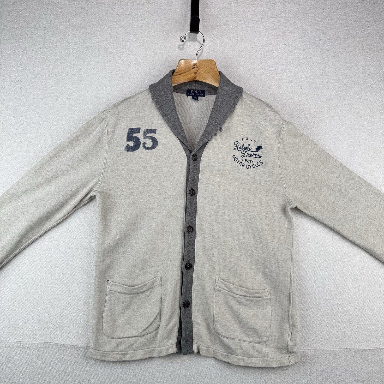 Polo Ralph Lauren Youth XL 18-20 Gray Cardigan French Terry RL Motorcycles
