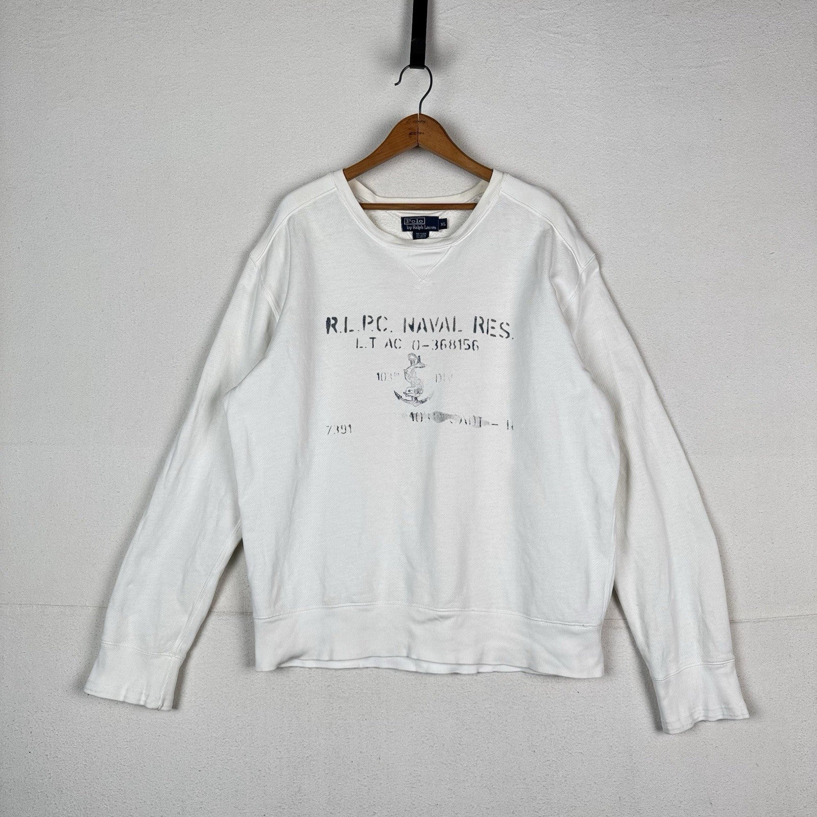 Vtg 90s Polo Ralph Lauren Men’s XL Polo Club Naval Crewneck Sweatshirt White