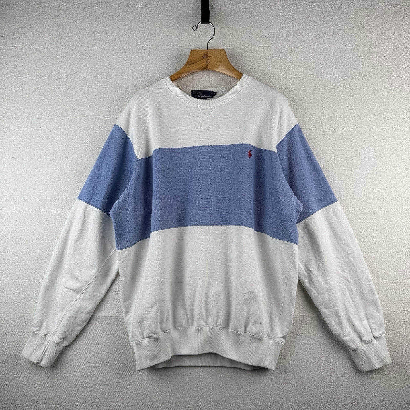 90’s Vtg Polo Ralph Lauren Men L Color Block Sweatshirt Blue White French Terry