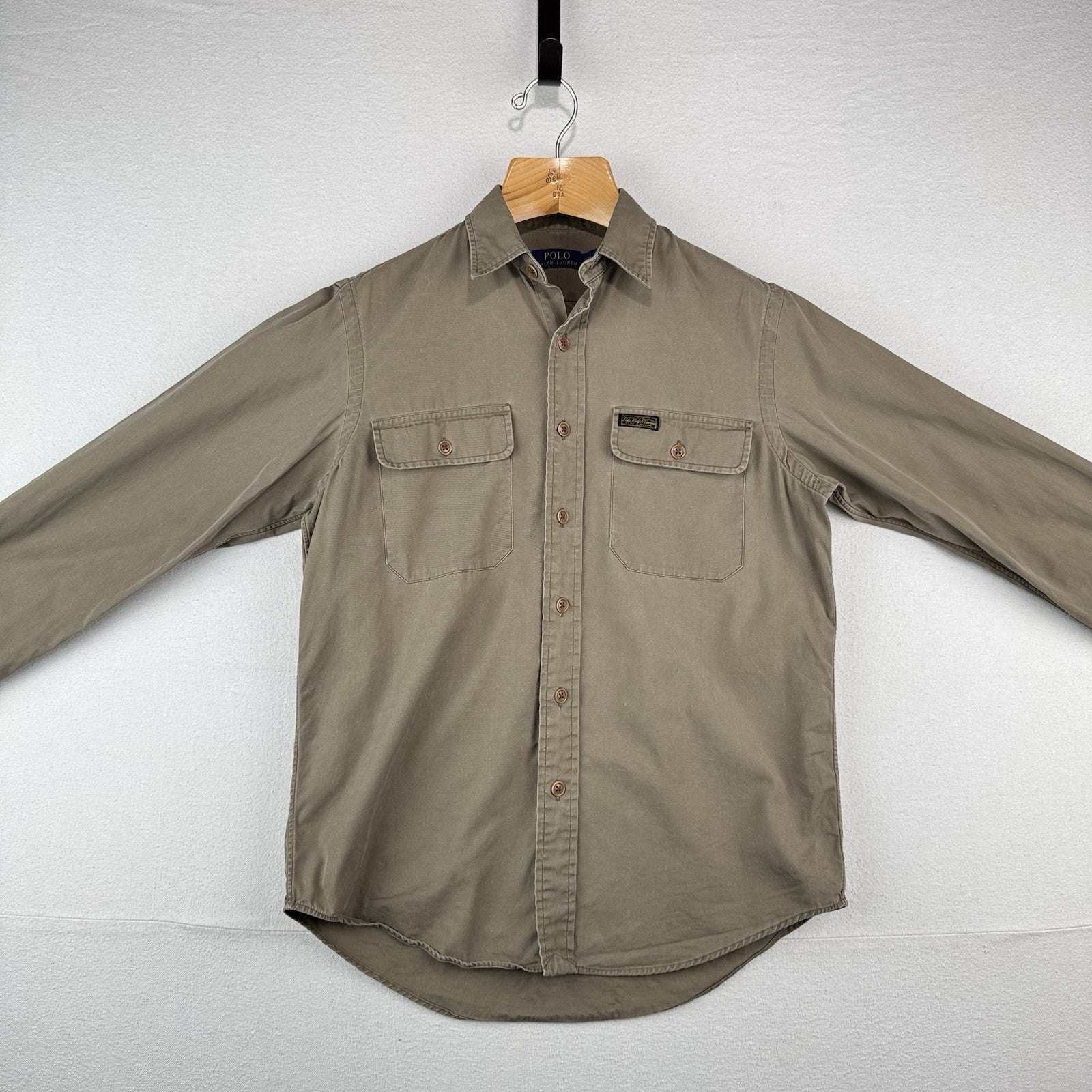Polo Ralph Lauren Mens Medium Khaki Type 1 Military Safari Button Up Shirt