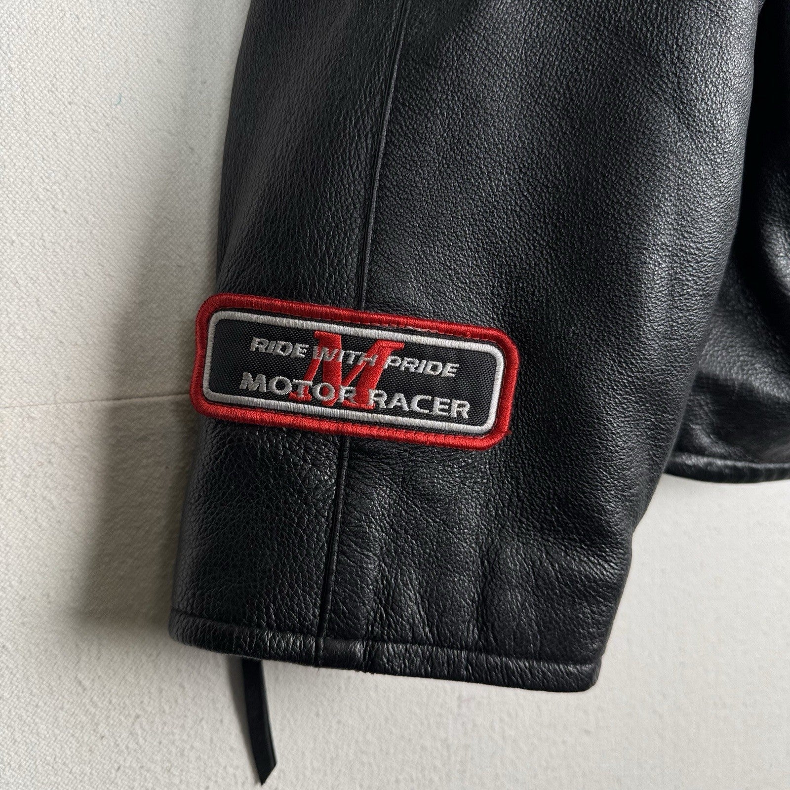 Max USA Men's Motor-cross Black Italian Leather Jacket XL X-Large Patches