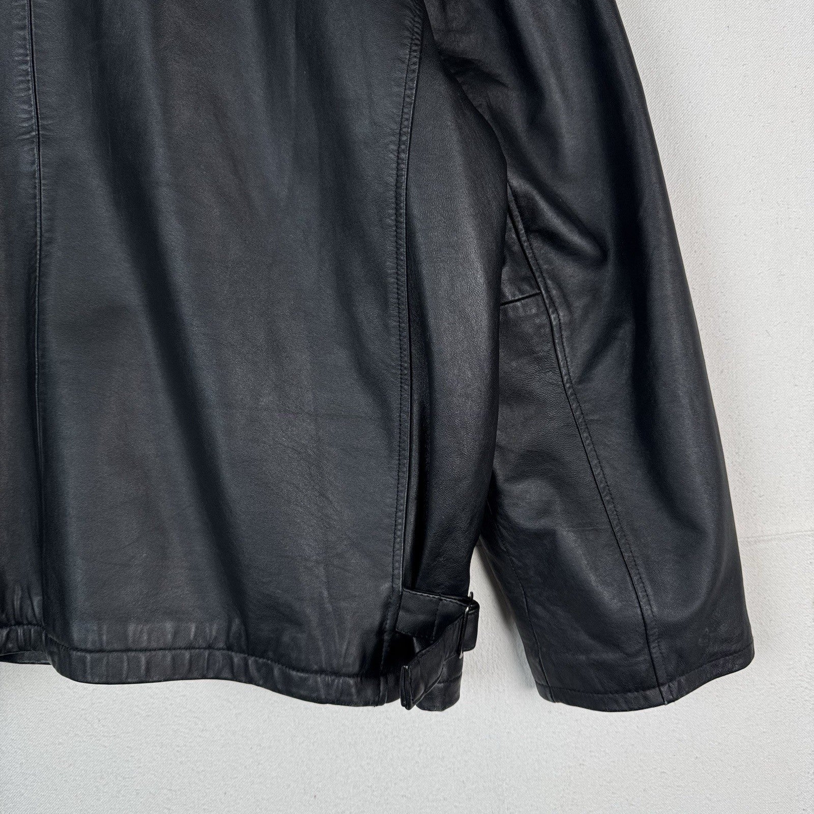 Trader Bay Leather Jacket Mens Size XL Black Full Zip Heavyweight Flight Bomber