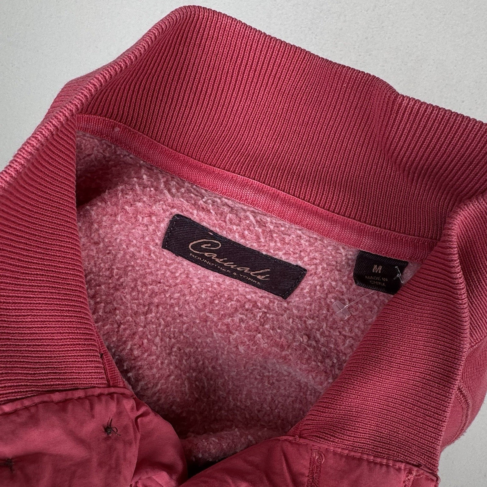 Roundtree & Yorke Men’s Long Sleeve Henley 1/4 Button Red Pink Salmon Medium M